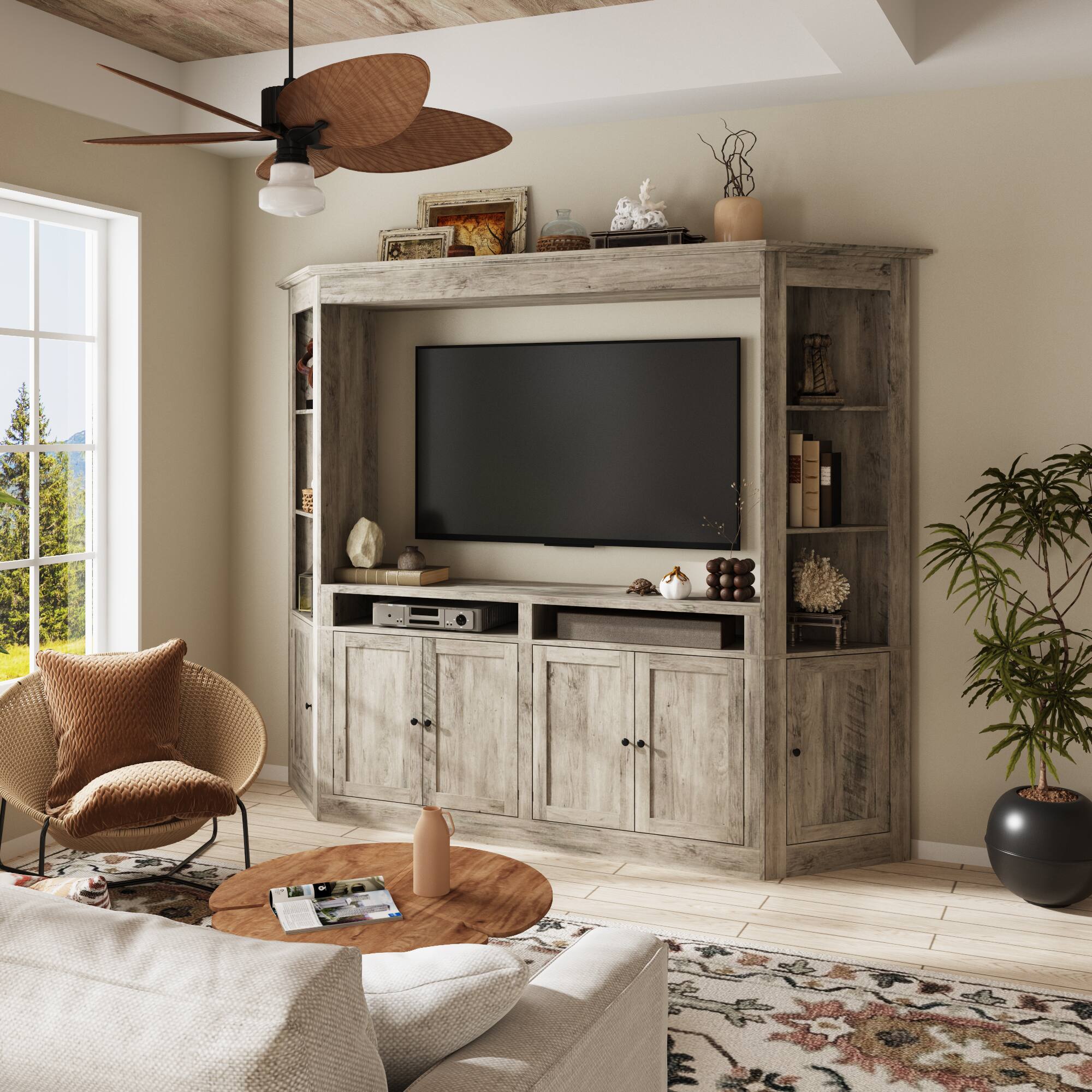Alt View 9. Famapy - 100-Inch Wide TV Stand for 70-Inch TV, Heavy-Duty Farmhouse Entertainment Center with Storage for Living Room - Gray.