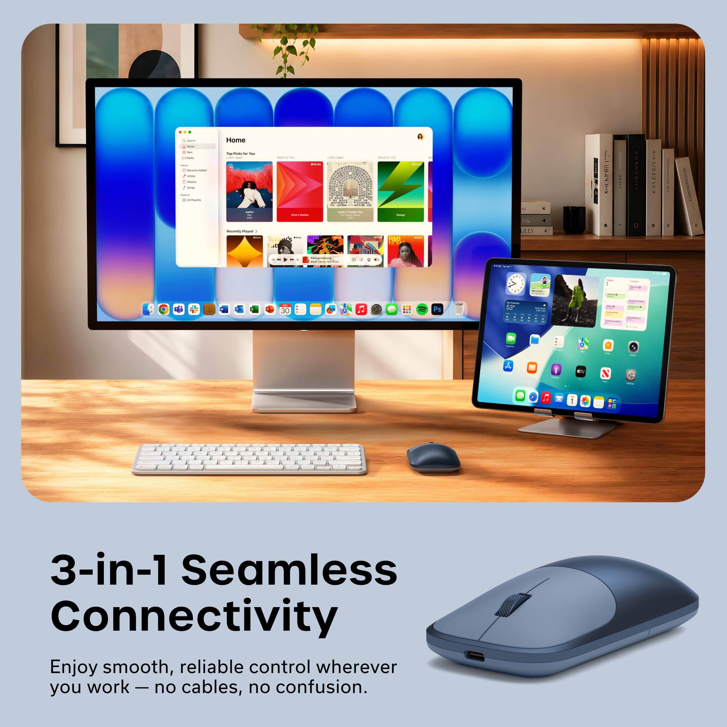 3-in-1 Seamless Connectivity  
Enjoy smooth, reliable control wherever you work - no cables, no confusion.