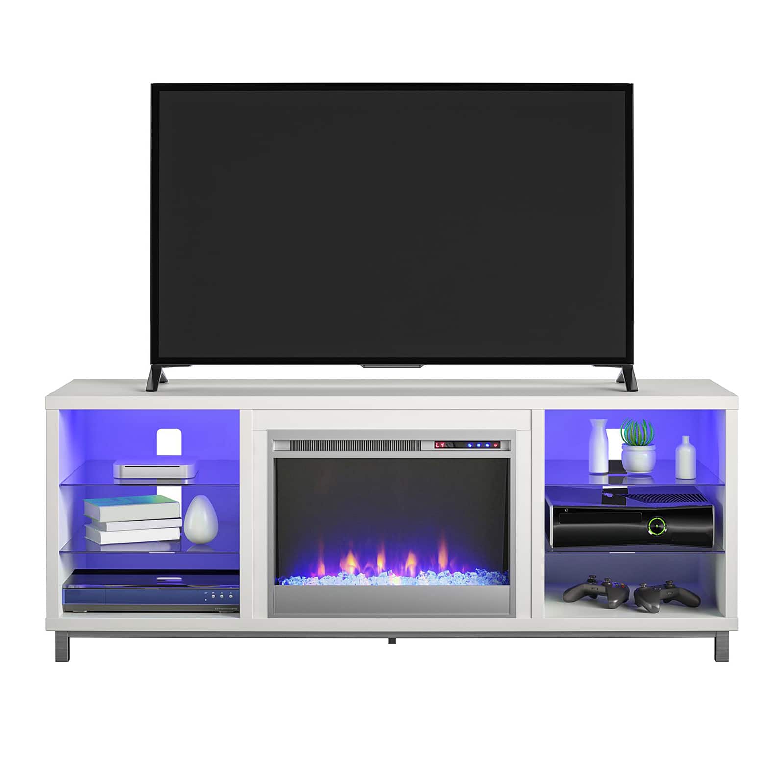 Chateau Abodes - 65" Fireplace TV Stand with Electric Fireplace & RGB Lighting for TVs up to 70" - White
