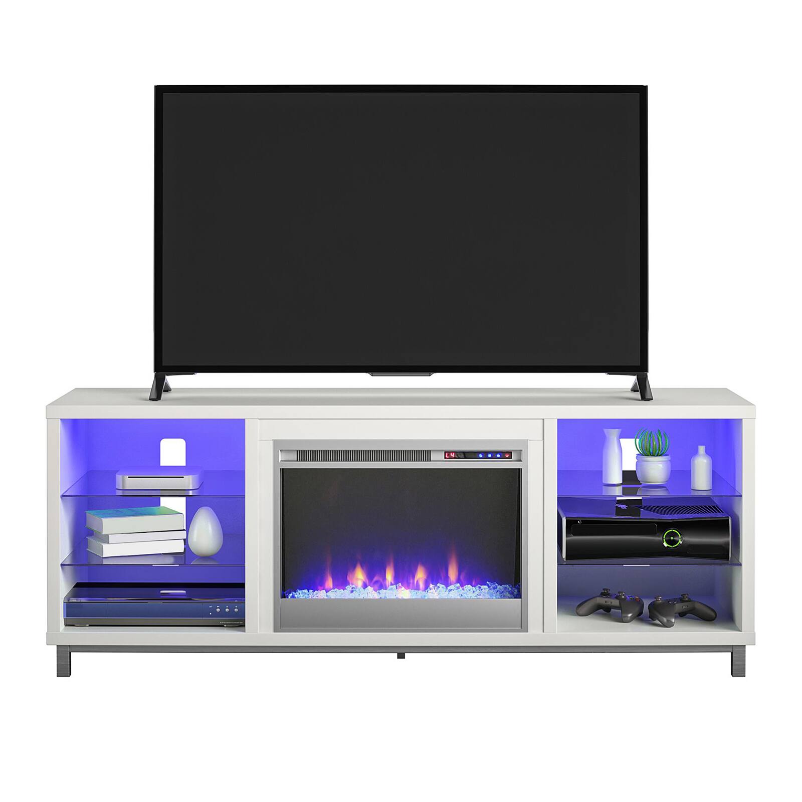Front. Chateau Abodes - 65" Fireplace TV Stand with Electric Fireplace & RGB Lighting for TVs up to 70" - White.