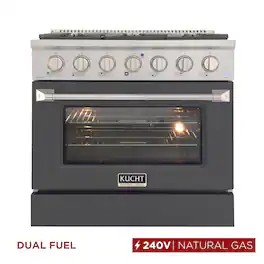 Kucht - 36" Dual Fuel Range for NG, 5.2 cu. ft., SS/Cement Grey Door, Sealed Burners, Convection Oven - Cement Gray