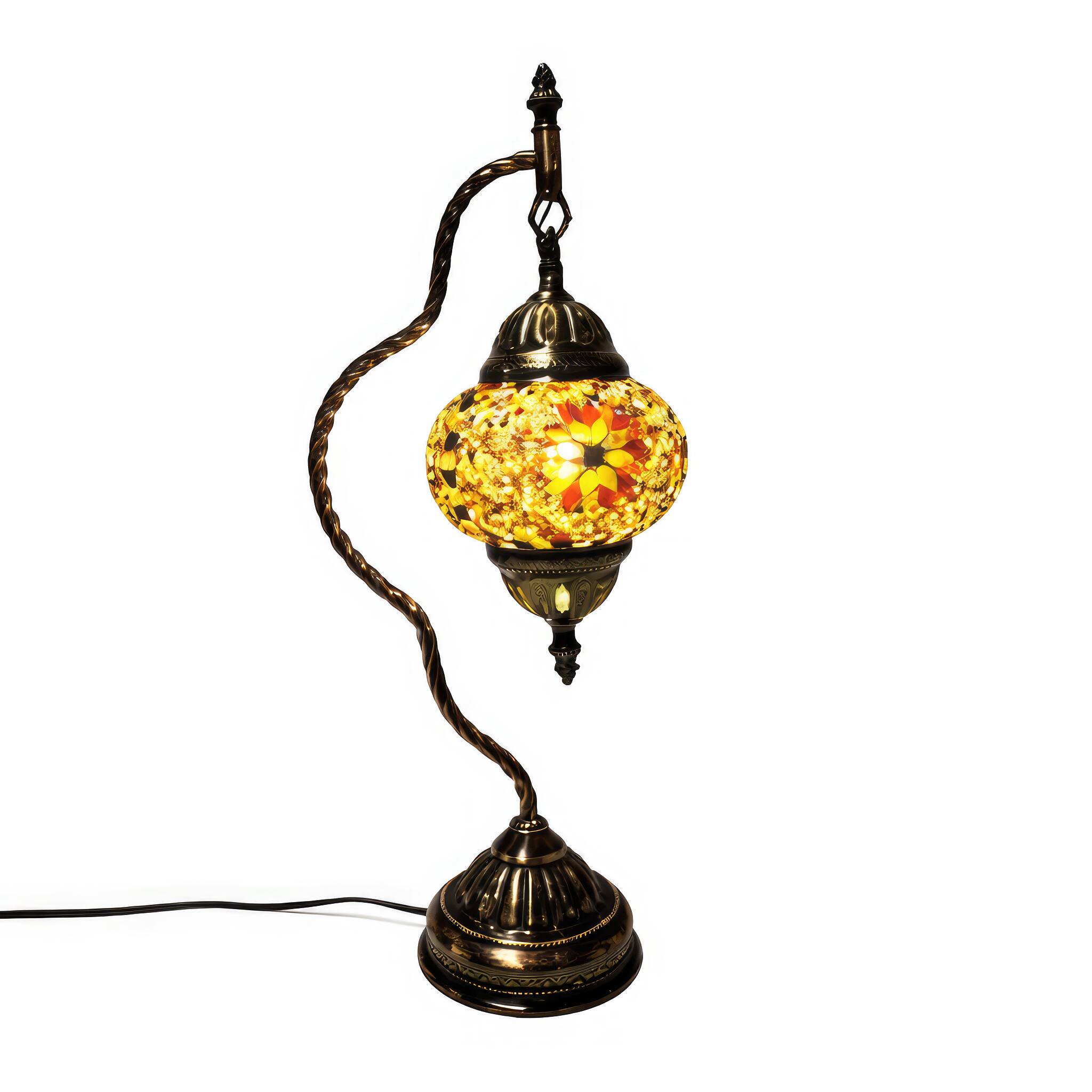 Angle. FC Design - 17"H Bronze Artistic Stand Yellow Floral Mosaic Turkish Lamp.