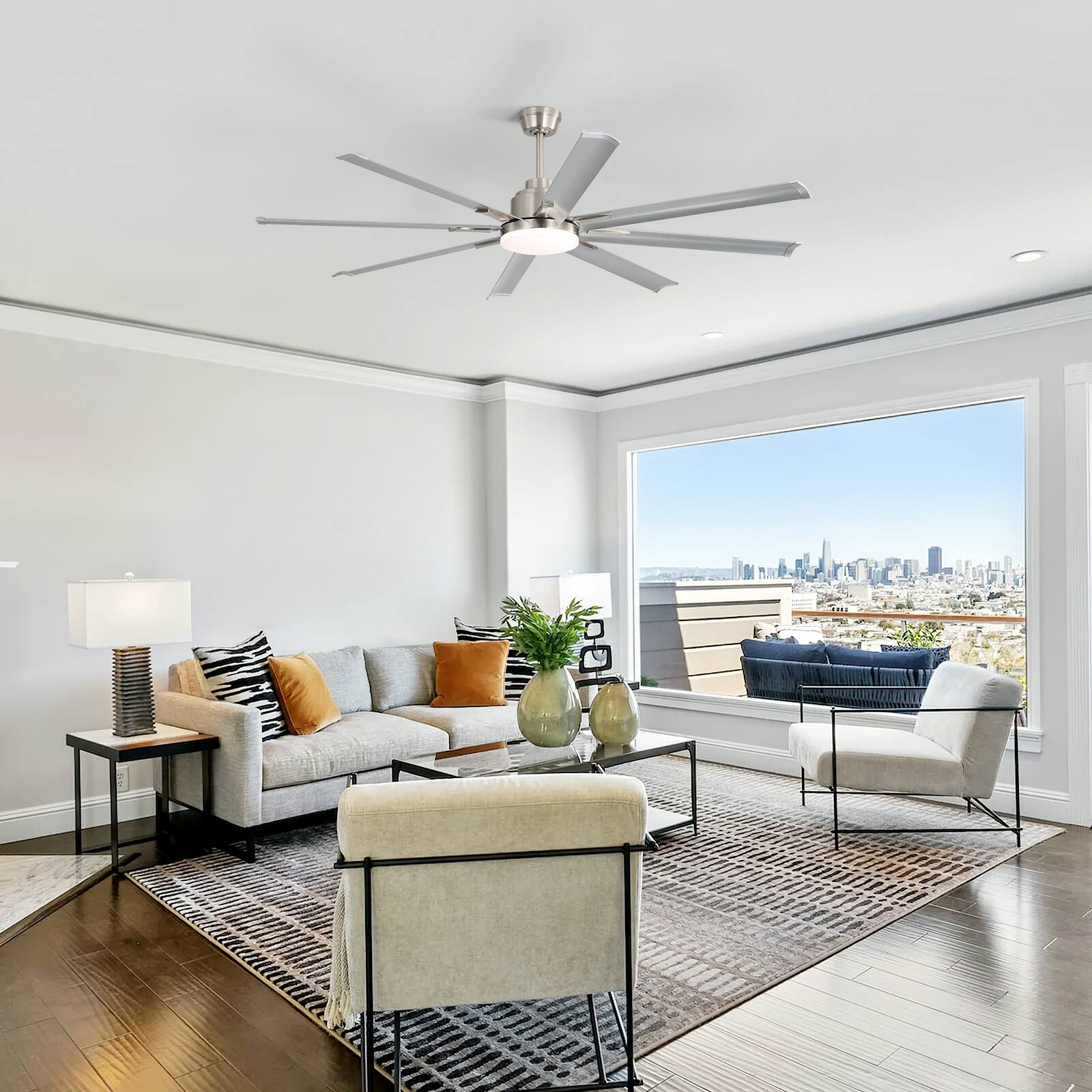 Alt View 2. Sofucor - 84 Inch Industrial Windmill Ceiling Fan W/Light Smart Life APP Remote Control Timer For Alexa Google - Silver.