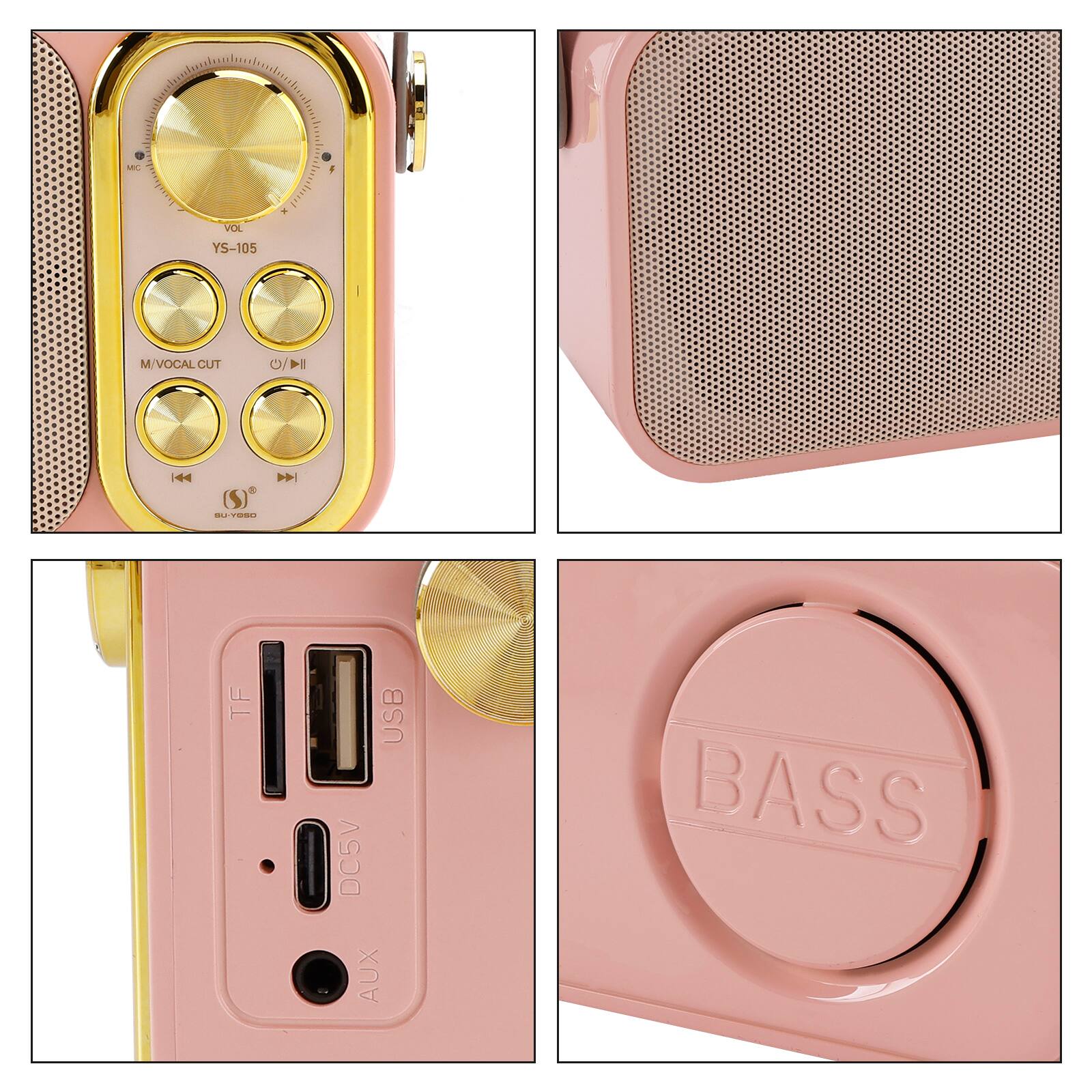 MC  
F  
+  
VOL  
YS-105  
M VOCAL CUT  
O/  
K  
(S) SU-YOSO  
DDI  
TF USB I DC5V AUX  
BASS