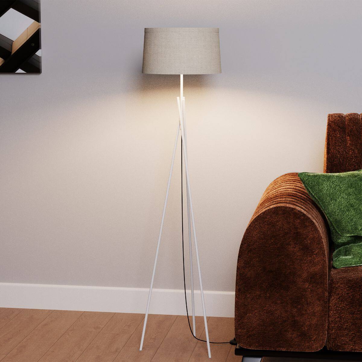 Alt View 1. Infibrite - Sleek Crossed Legs 66 Inch Floor Lamp with Fabric Shade, E26 Bulb Compatible - White.