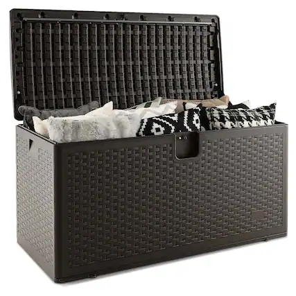 Front. Costway - Costway 100 Gallon Patio Deck Box Outdoor Waterproof Storage Container for Tools Toys - Brown.