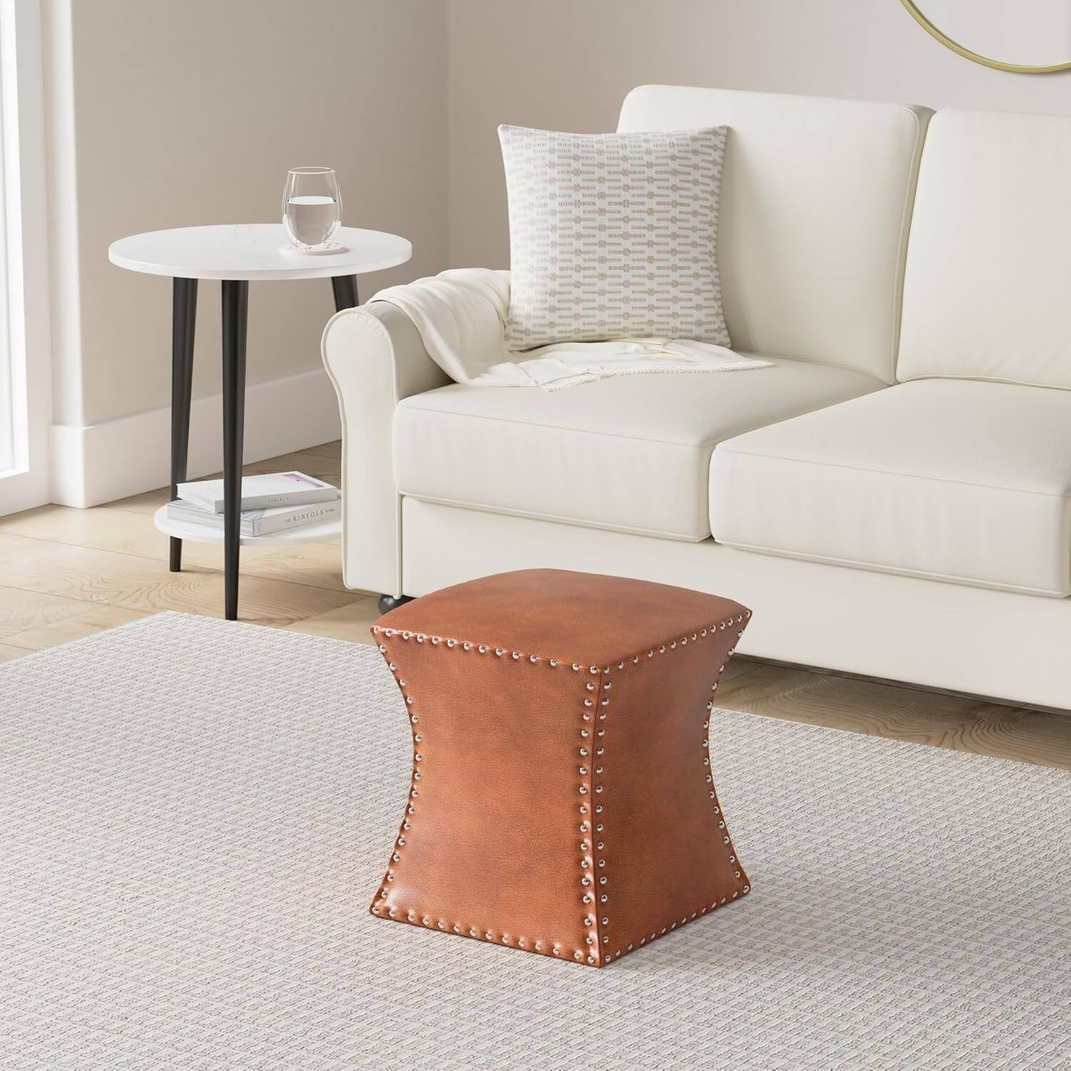 Front. Kings Brand Furniture - Kings Brand Furniture Emeril Faux Leather Square Ottoman Stool - Brown.