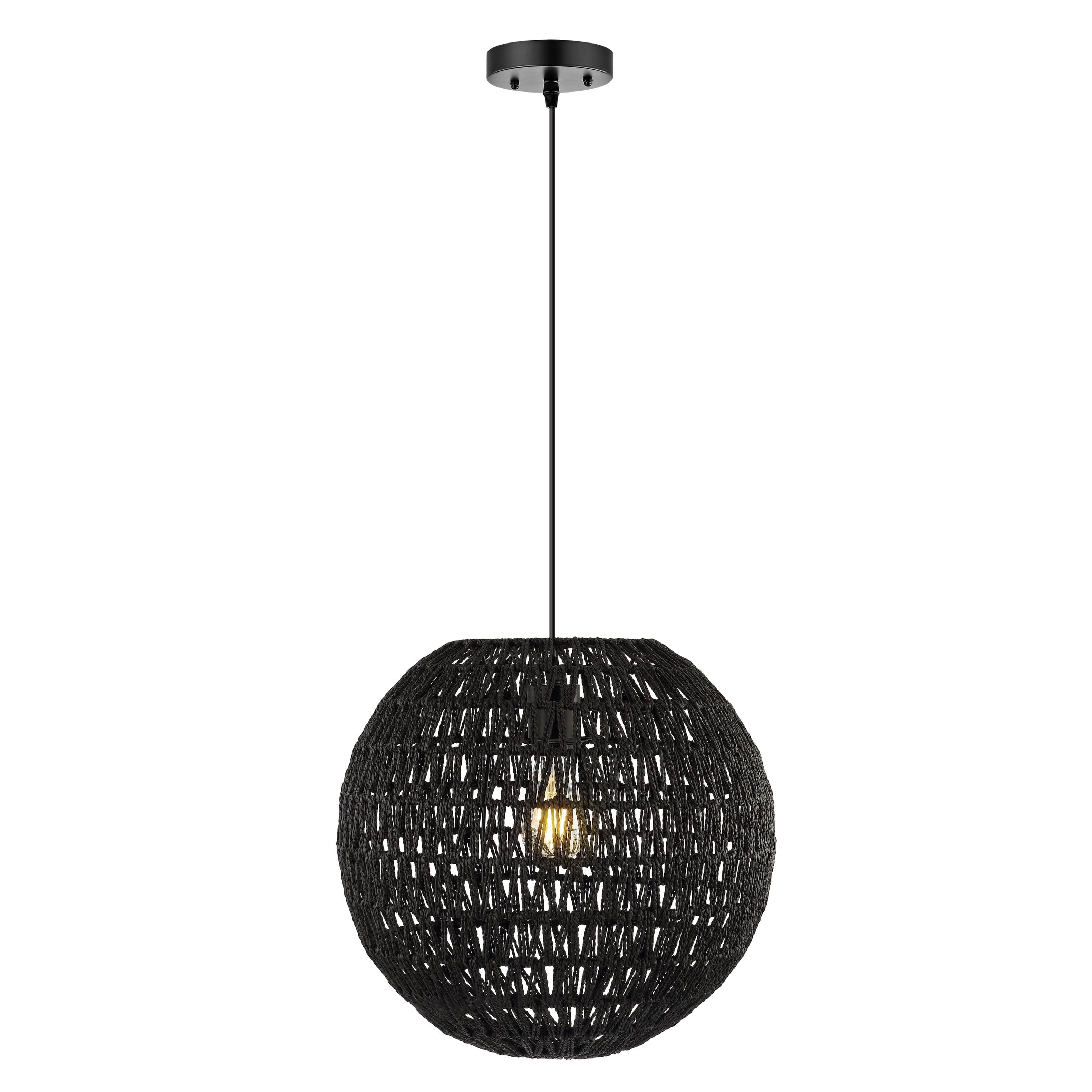 "Jonathan Y - Luna 15.75"" 1-Light Bohemian Modern Woven Rattan/Iron LED Pendant - Black" price history on PriceWatchPro