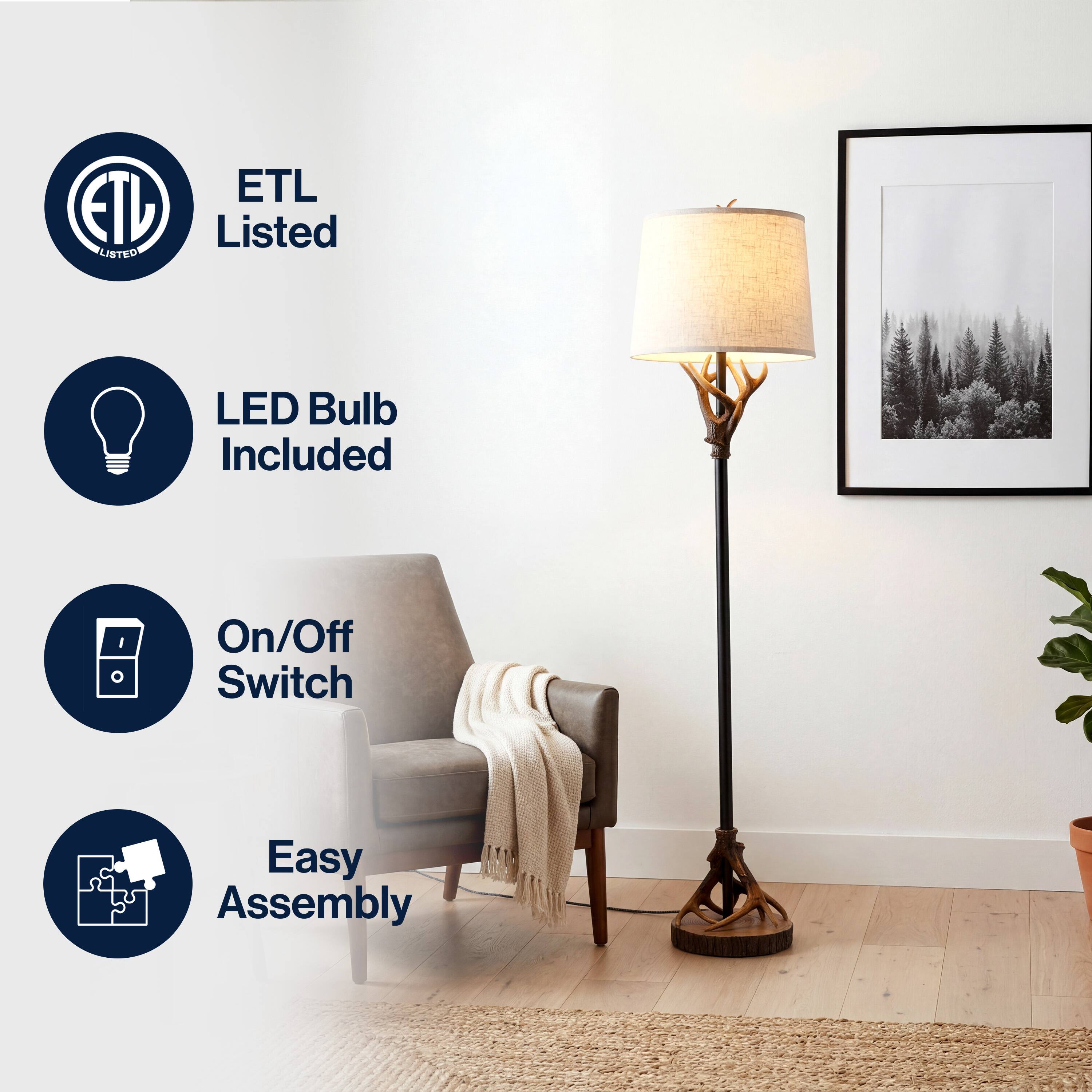 ETL Listed  
LED Bulb Included  
On/Off Switch  
Easy Assembly