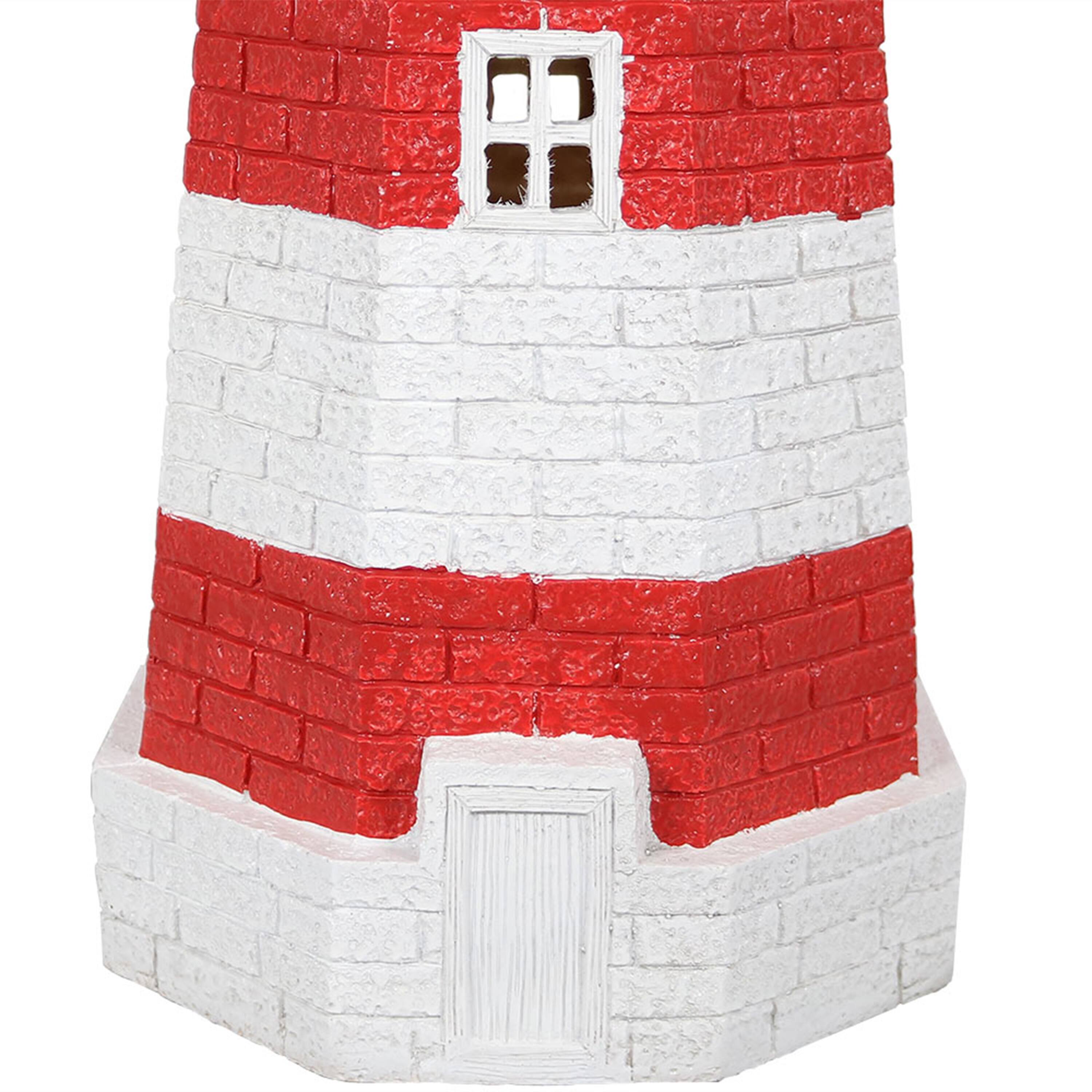 Alt View 9. Sunnydaze - 36 in Resin and Metal Solar LED Lighthouse Statue - Red Stripe.