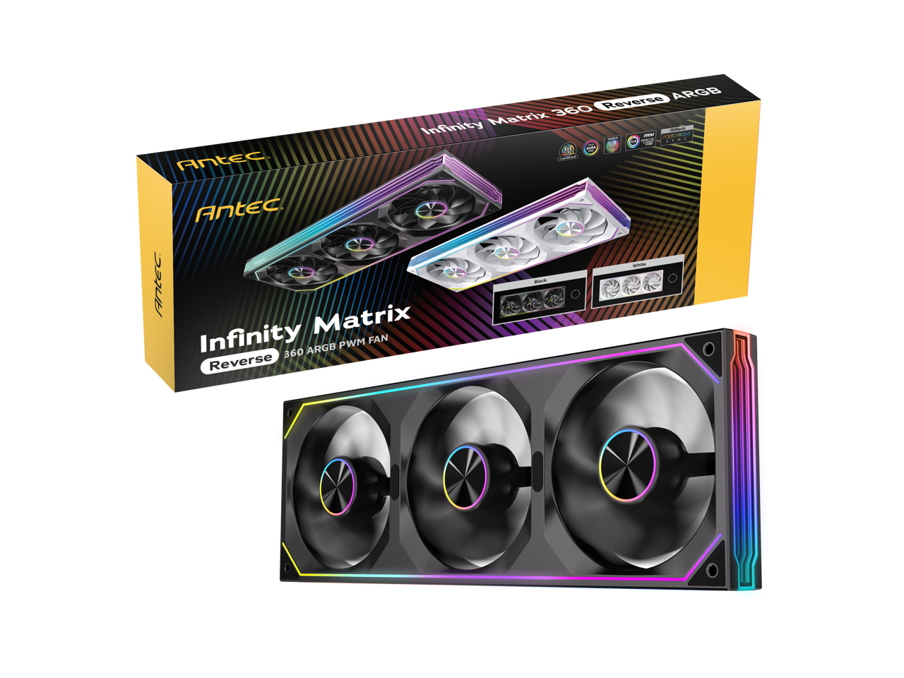Antec - Infinity Matrix 360 Reverse ARGB, 360mm Fan, Reverse Blade, Dual-Cable, 4-Sided Lighting, PWM 1800 RPM - Multicolor