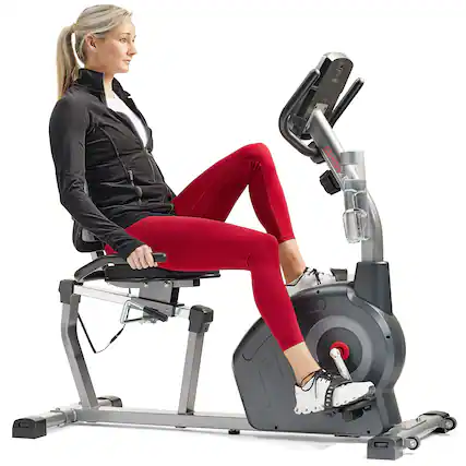 Front. Sunny Health & Fitness - Elite Smart Recumbent Exercise Bike - Grey.