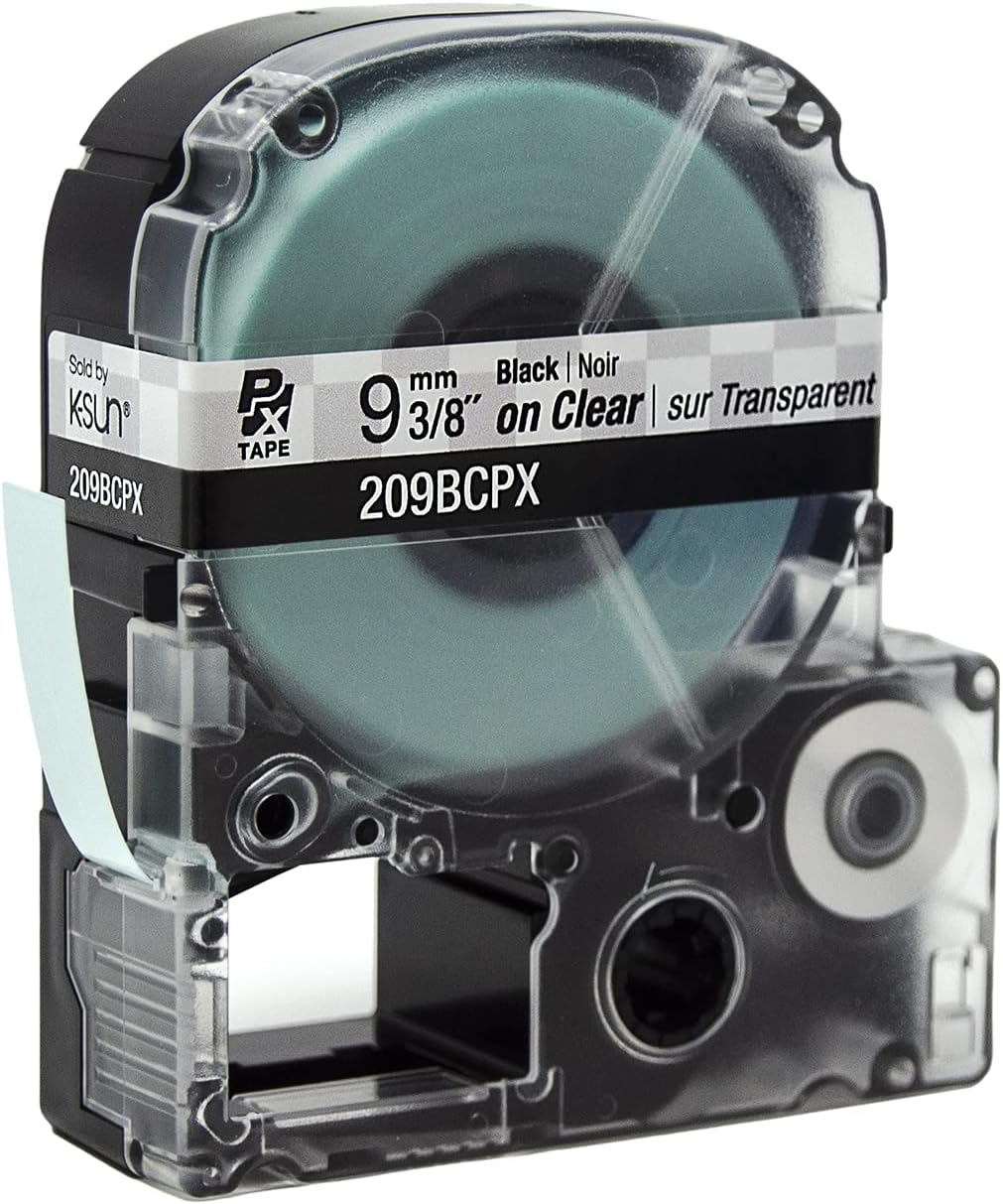 Sold by KSUn  
9 mm / 3/8"  
Black | Noir  
on Clear | sur Transparent  
TAPE  
209BCPX