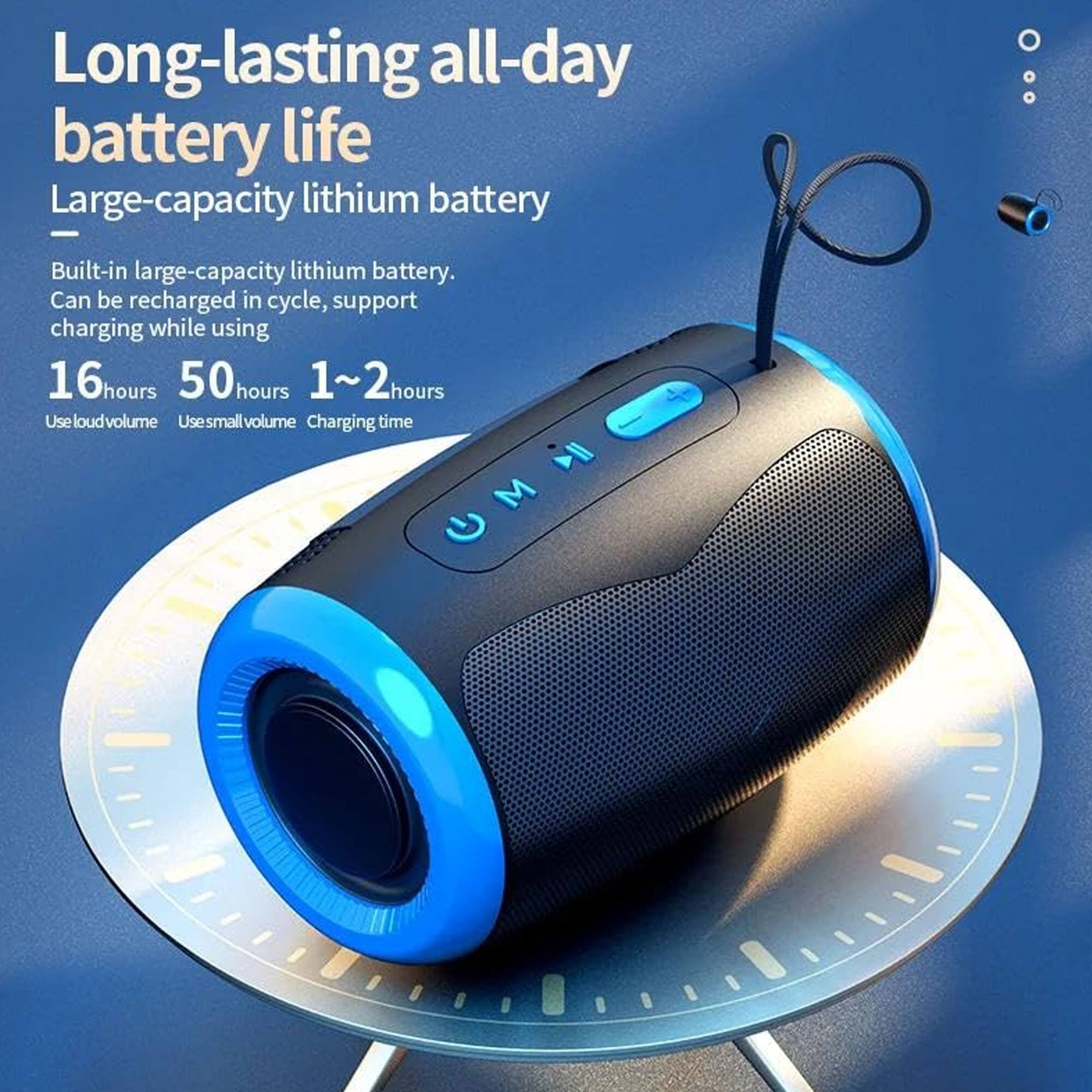 Long-lasting all-day battery life

Large-capacity lithium battery

Built-in large-capacity lithium battery. Can be recharged in cycle, support charging while using

16 hours (Use loud volume)
50 hours (Use small volume)
1~2 hours (Charging time)