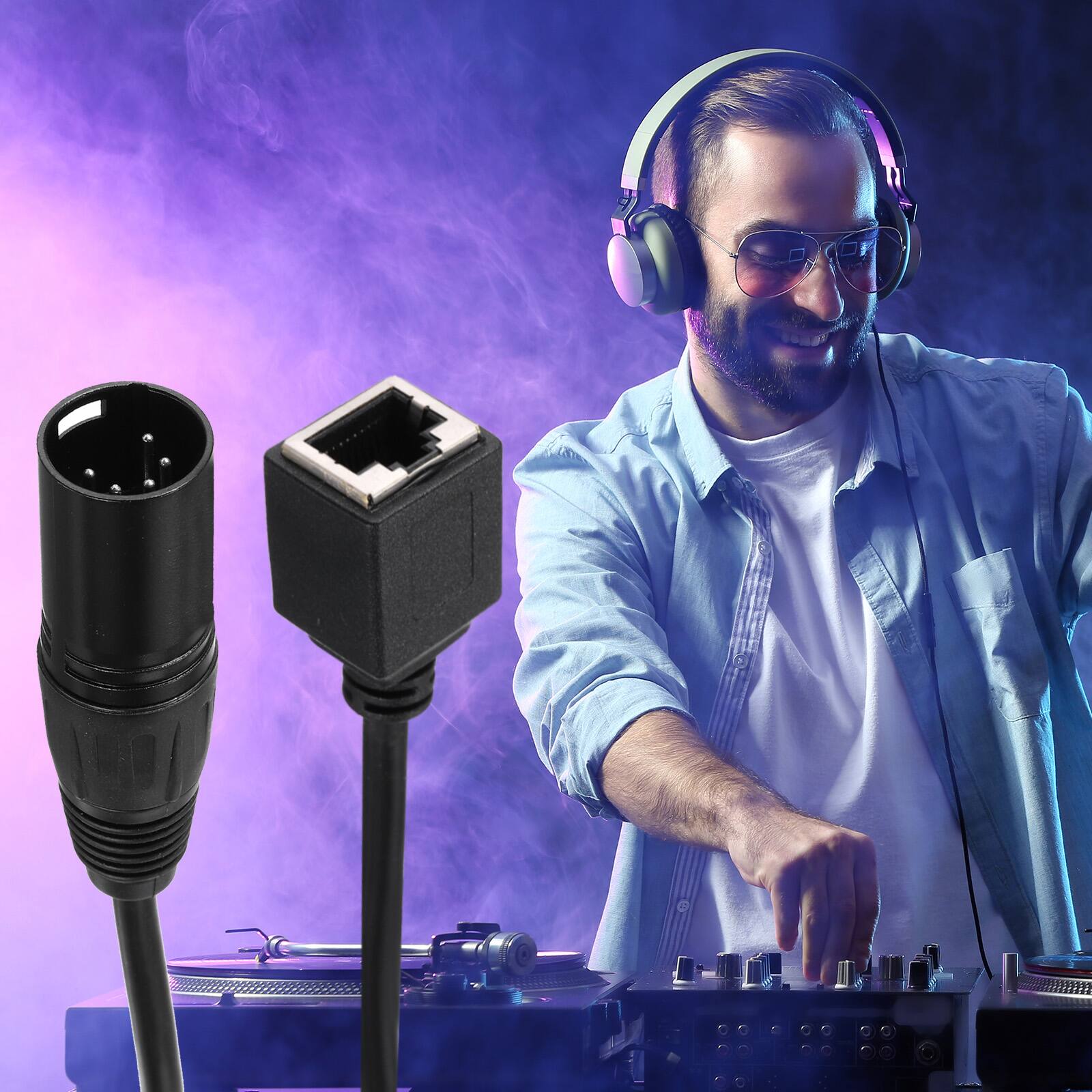 Alt View 5. Unique Bargains - 2pcs 5 Pin DMX512 XLR Male to RJ45 Female Adapter Cable, 1.6ft, for Stage Studio Console Lighting - Black.