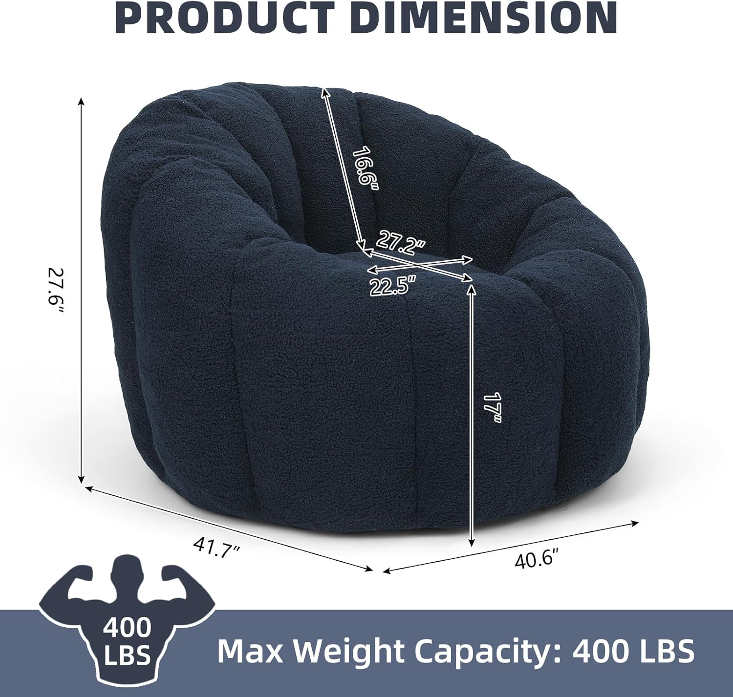 PRODUCT DIMENSION  
27.6" x 16.6" x 27.2" x 22.5" x 17" x 41.7" x 40.6"  
Max Weight Capacity: 400 LBS