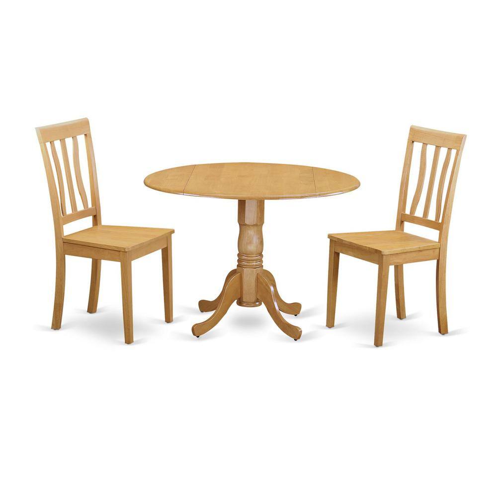 Back. East West Furniture - 3 Pc Dining room set - Kitchen dinette Table and 2 Dining Chairs - Oak.