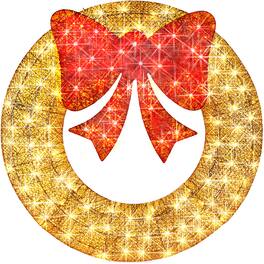 Best Choice Products - 48in Pre-Lit Outdoor Christmas Wreath, LED Metal Holiday Decor w/ 140 Lights, Bow - Gold/Red