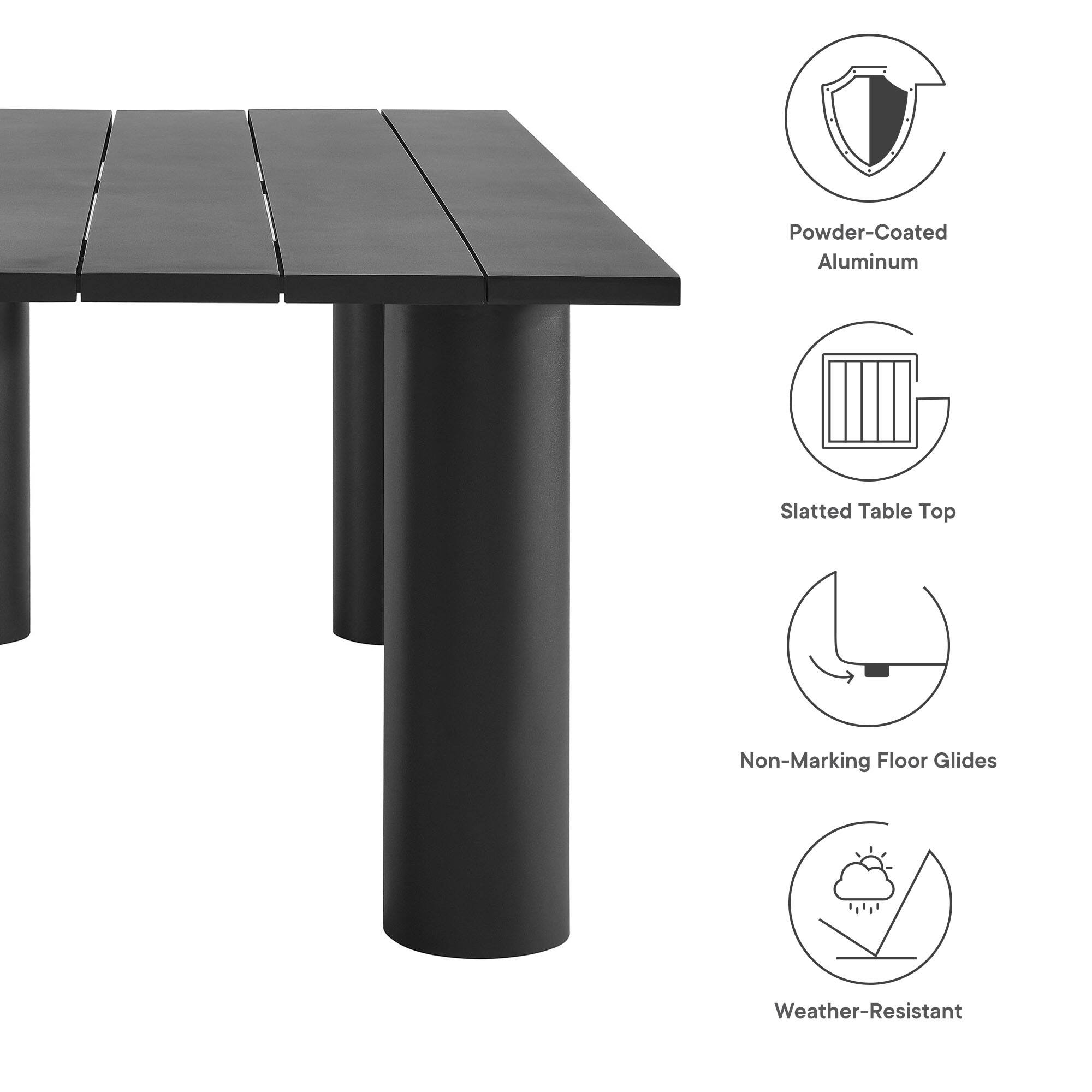 Powder-Coated Aluminum Slatted Table Top Non-Marking Floor Glides Weather-Resistant