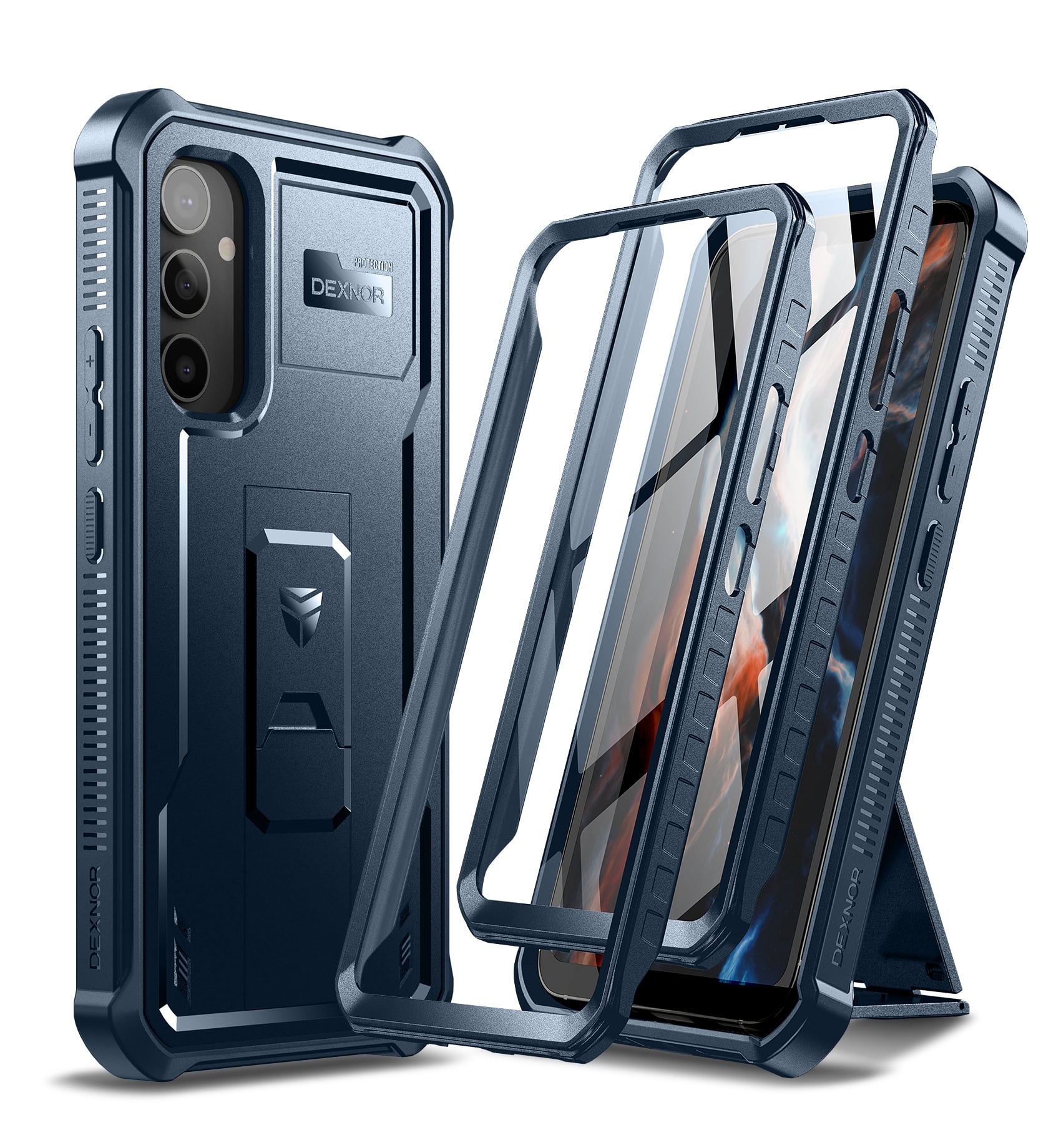 Dexnor - Phone Case for Samsung Galaxy A54 5G [Built-in Kickstand] Heavy Duty Military Grade Protection Shockproof Case - Navy Blue
