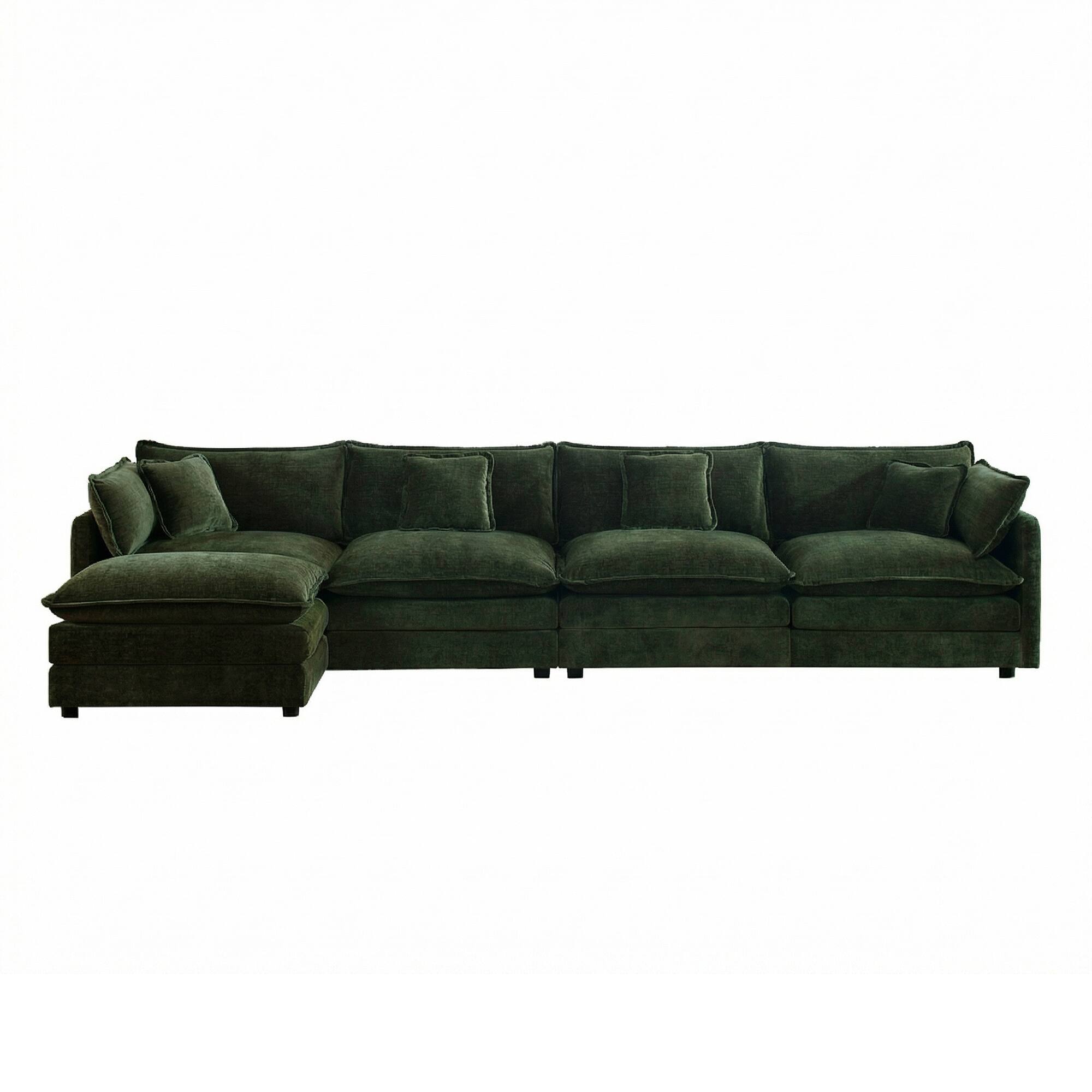 Left. LOVMOR - U Shaped Modular Easy Assembly 4 Seater Chenille Sectional Couch For Living Room Home Theater Plush Cozy TV XL - Green.