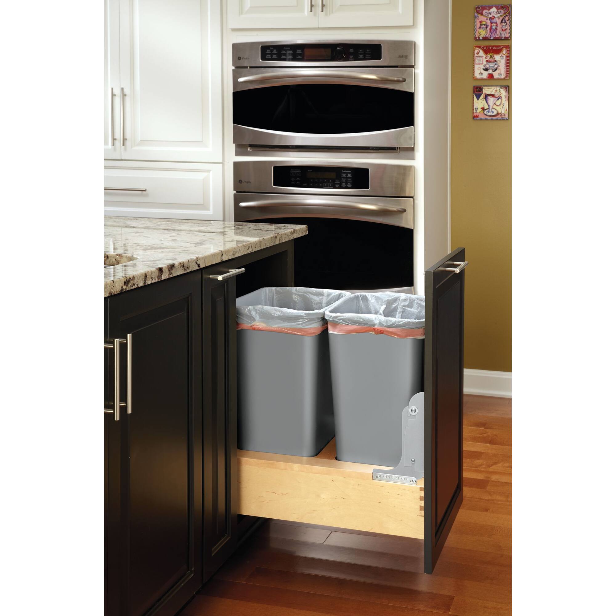 Alt View 4. Rev-A-Shelf - Rev-A-Shelf Double Pullout Bottom Mount Trash Cans 50 qt., Gray, 4WCBM-2150DM-2 - Natural Maple.