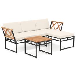 Gymax - Set Of 3 L-Shaped Patio Furniture Set w/Loveseat Square Coffee Table Soft Back - Brown