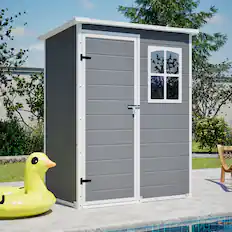 Front. Loheer - Loheer 5x3 Resin Outdoor Storage Shed Waterproof Garden Tool Shed with Floor Lockable Gray Plastic Shed.