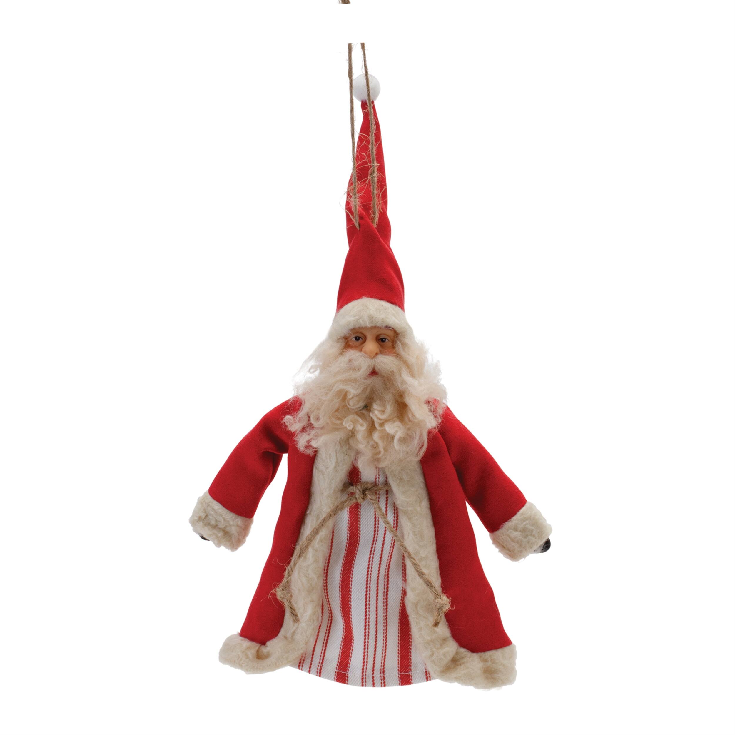 Left. BreeBe - Vintage Santa Character Ornament (Set of 6) - Red, White.