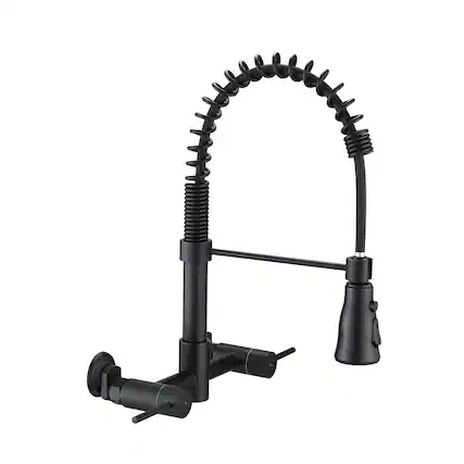 Front. Siljoy - 3 Functions Wall Mounted Bridge Kitchen Faucet - Matte Black.