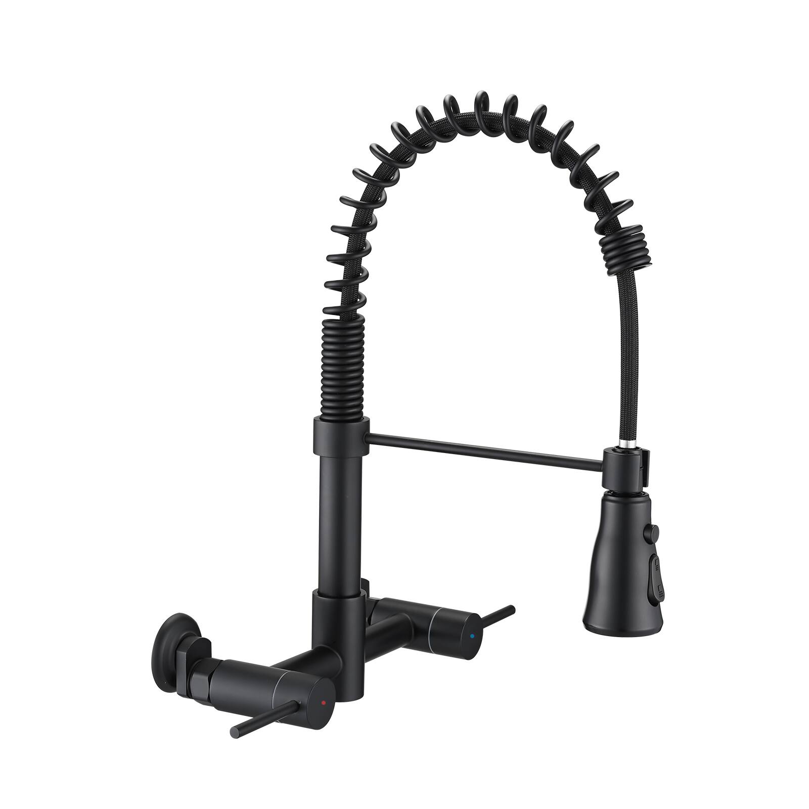 Front. Siljoy - 3 Functions Wall Mounted Bridge Kitchen Faucet - Matte Black.