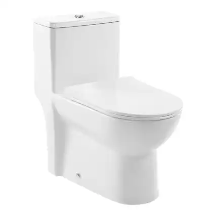Front. VEVOR - One-Piece Toilet, Elongated Toilet Vortex Dual-Flush 1.1/1.6 GPF, Toilets for Bathroom with Comfortable Chair Seat - Bright white + silver.