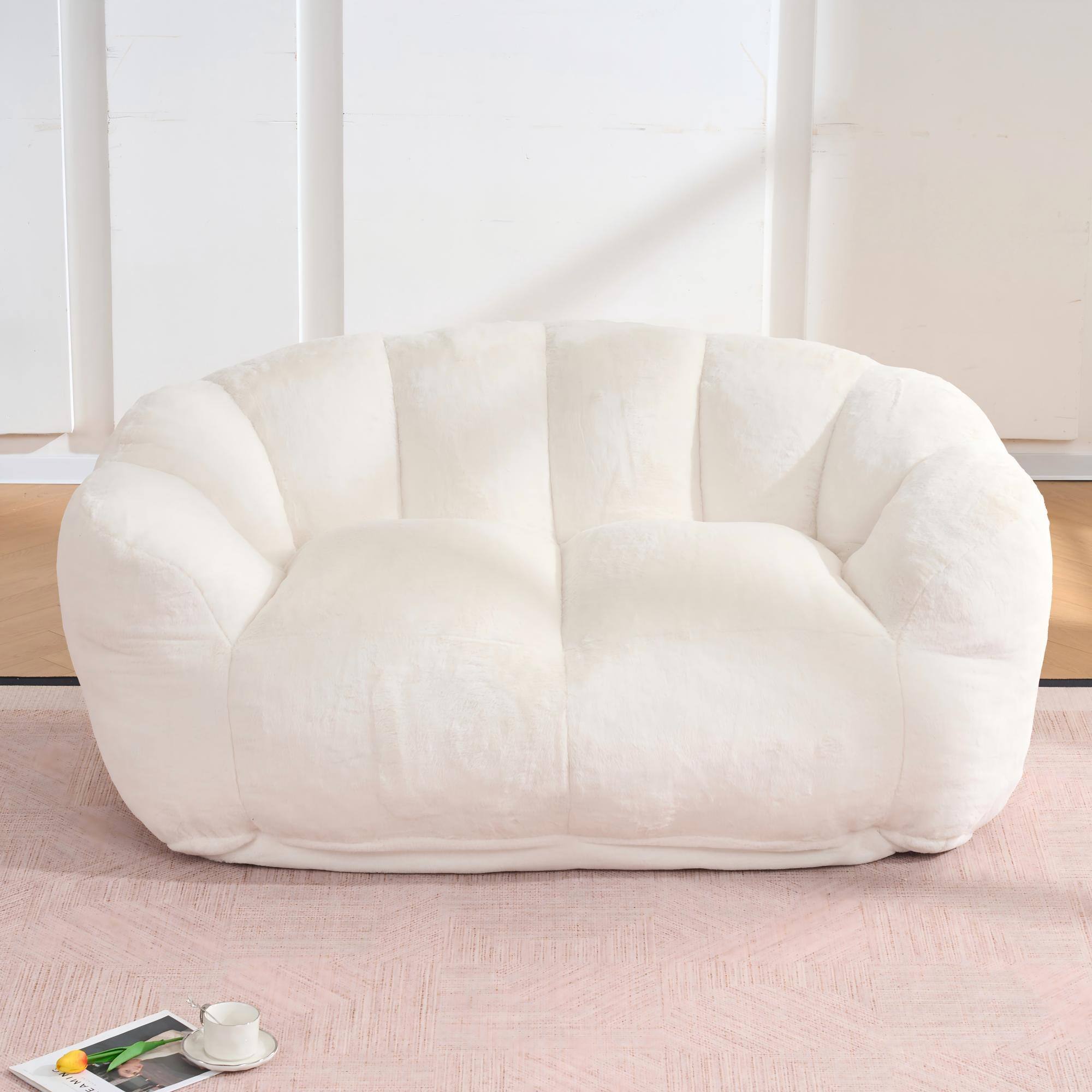 Left. LOVMOR - Oversized Faux Fur Bean Bag Chairs For Living Room Bedroom Reading Plush Cozy Ultra Soft Adult Spacious Indoor - Beige.