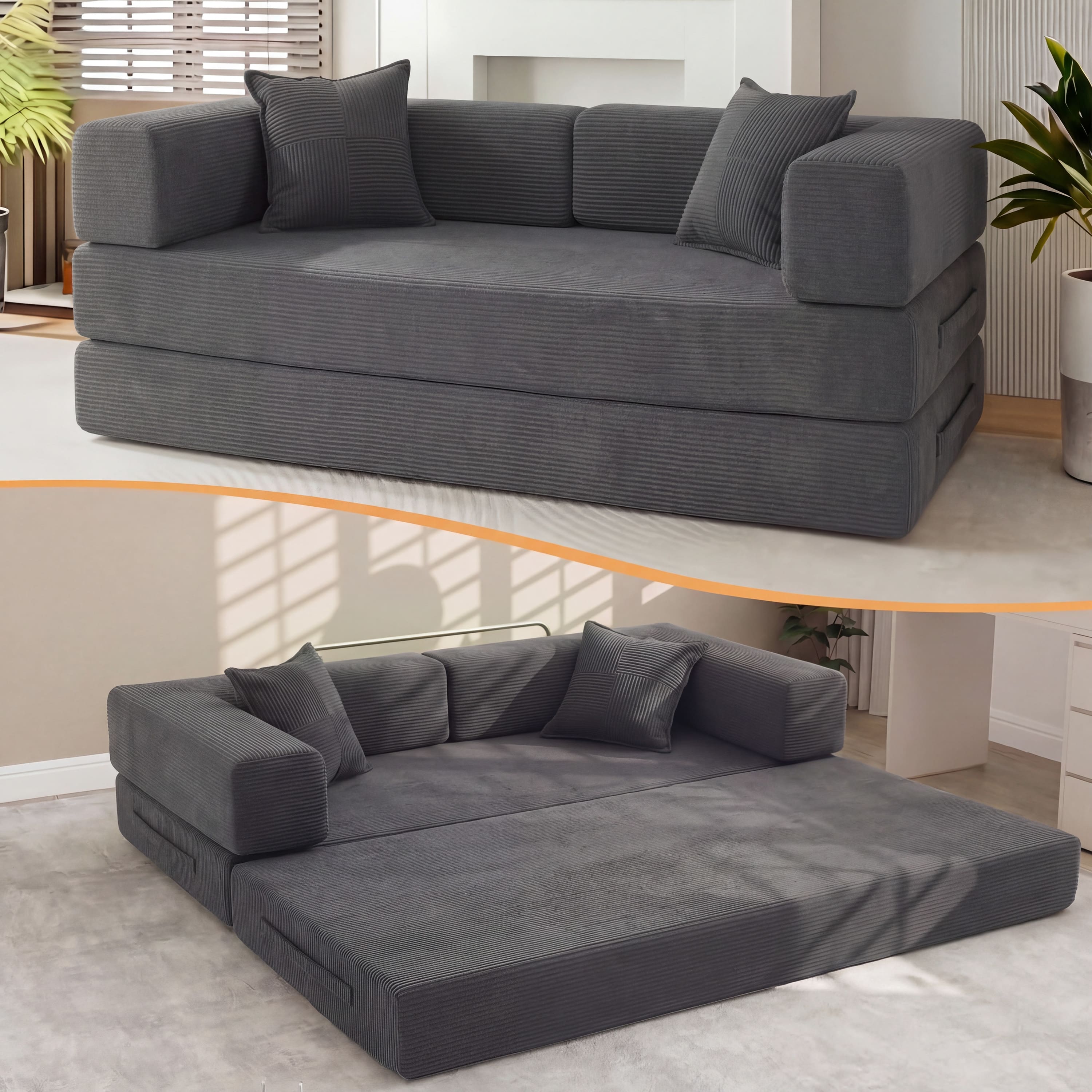 Front. Dyonery - 63" Modular Sectional Sofa, 4 in 1 Futon Sofa Bed Couch, Boneless Couch for Living Room, No Assembly - Gray.