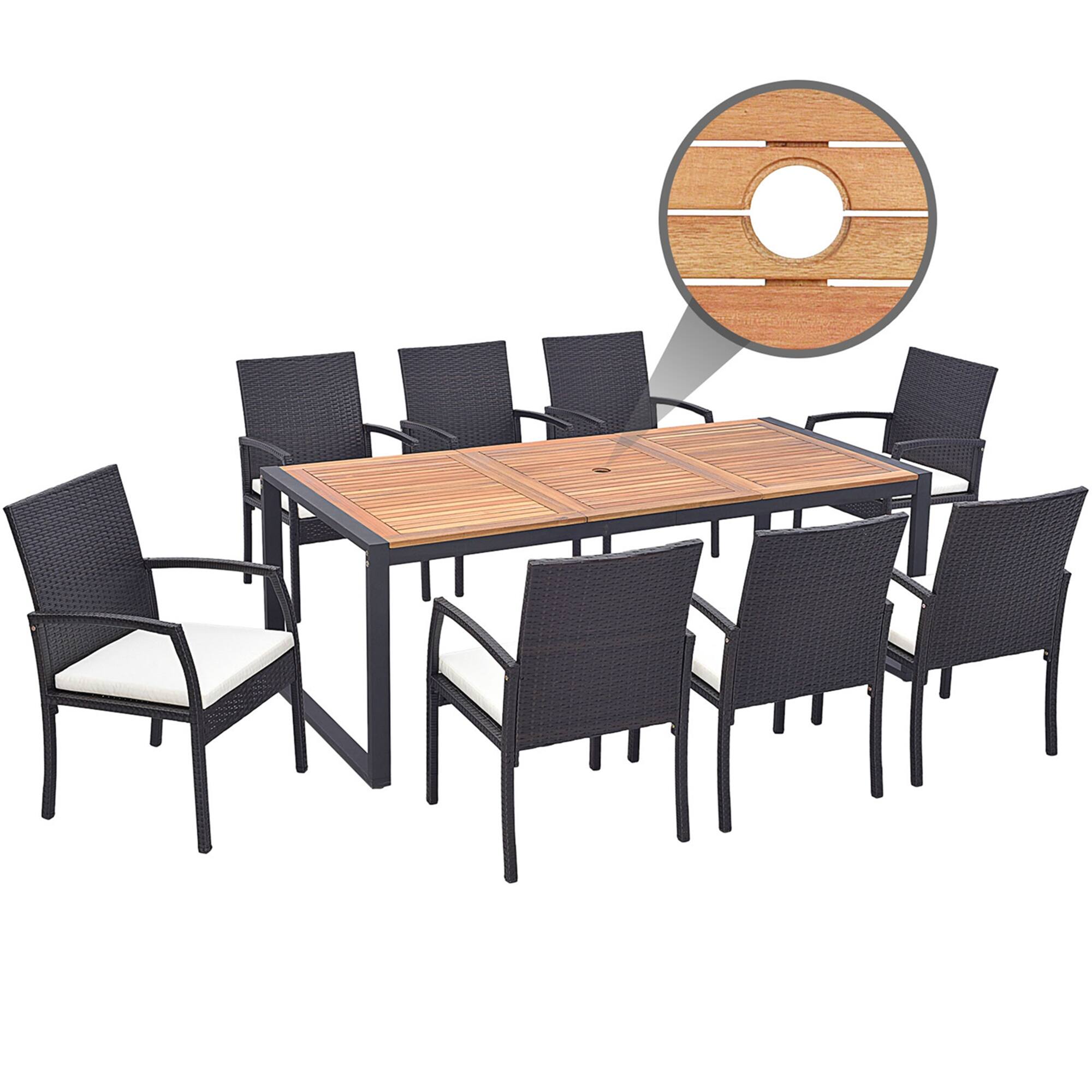 Alt View 8. Costway - 9 Pieces  Patio Rattan Dining Set with Acacia Wood Table, 1.9" Umbrella Hole - Mix Brown + Off White.