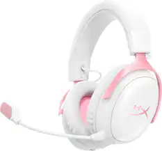 Front. HyperX - Cloud III S Wireless Gaming Headset for PC, PS5, PS4, Nintendo Switch, Mac, and Mobile - White/Pink.