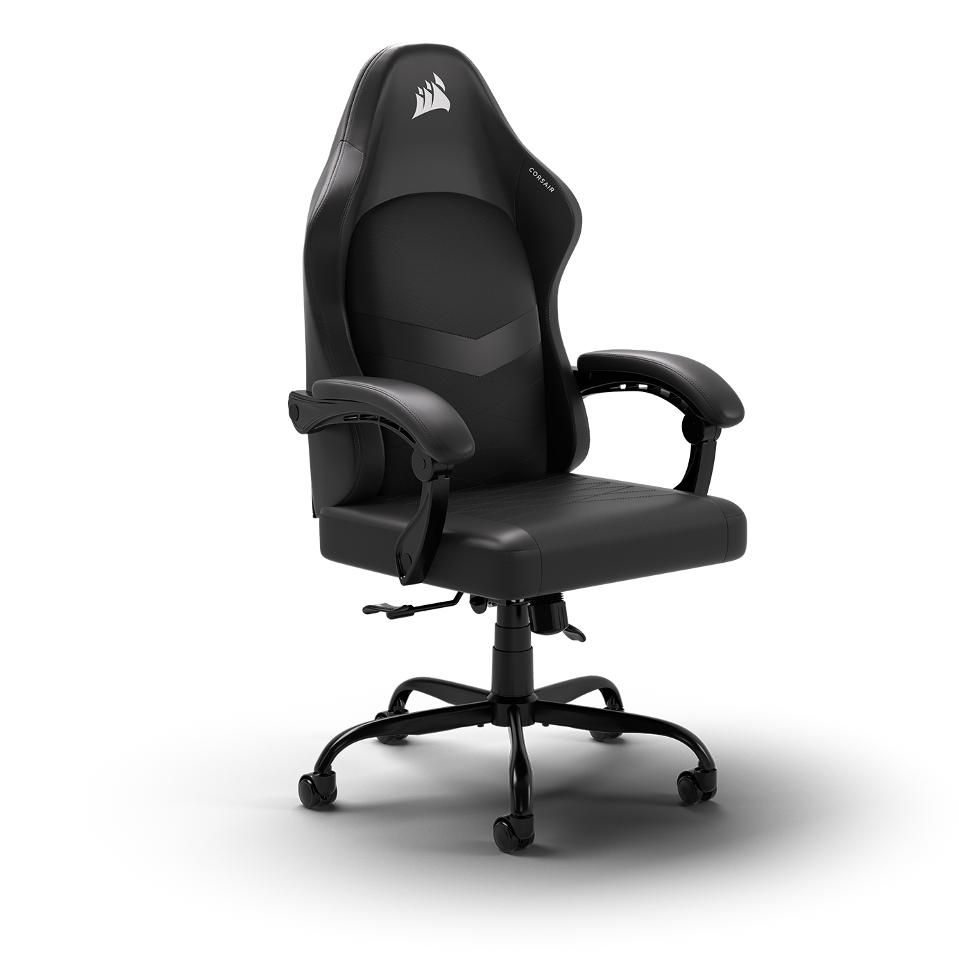 Left. CORSAIR - TC80 Fabric & Leatherette Gaming Chair – Comfortable wide seat, Detachable neck pillow, with Steel 5-star base - Blck.