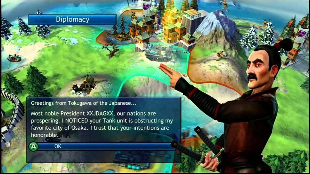Diplomacy

Greetings from Tokugawa of the Japanese...

Most noble President XXJDAGXX, our nations are prospering. I noticed your Tank unit is obstructing my favorite city of Osaka. I trust that your intentions are honorable.

A OK.