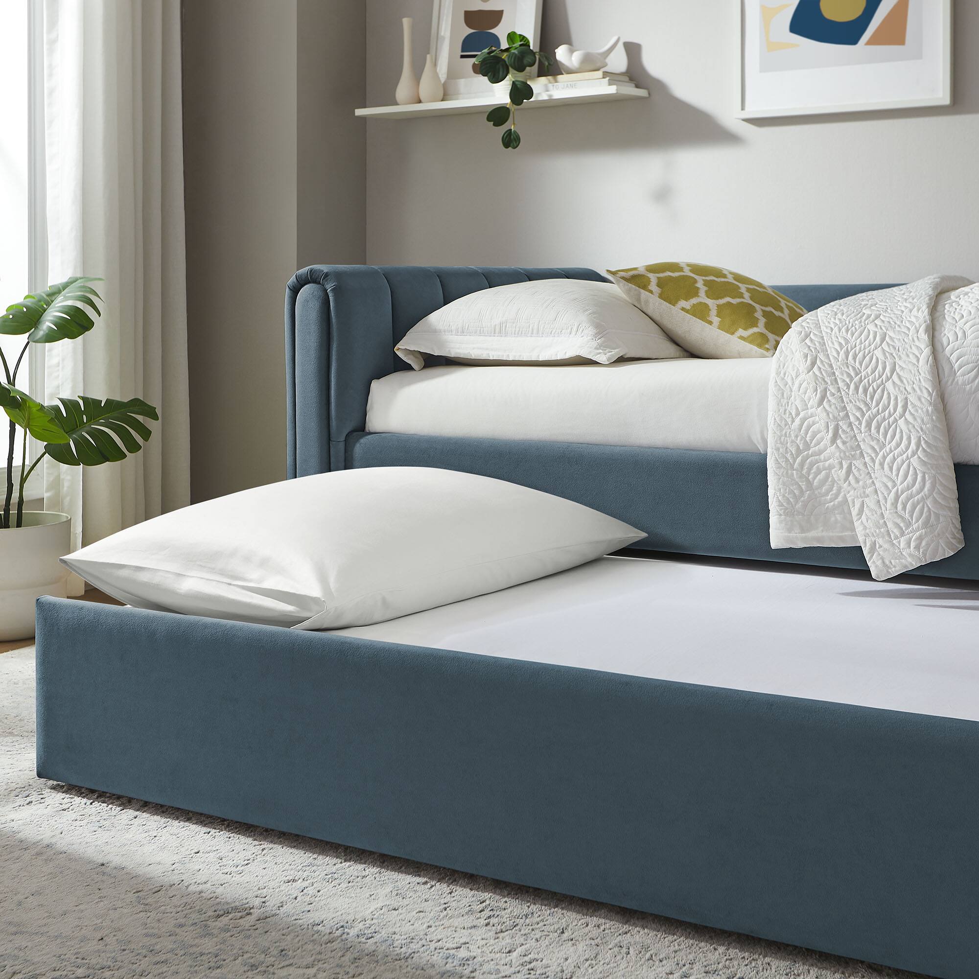 Alt View 2. Modway - Veyla Channel Tufted Performance Velvet Twin Daybed With Trundle by Modway - Cadet Blue.