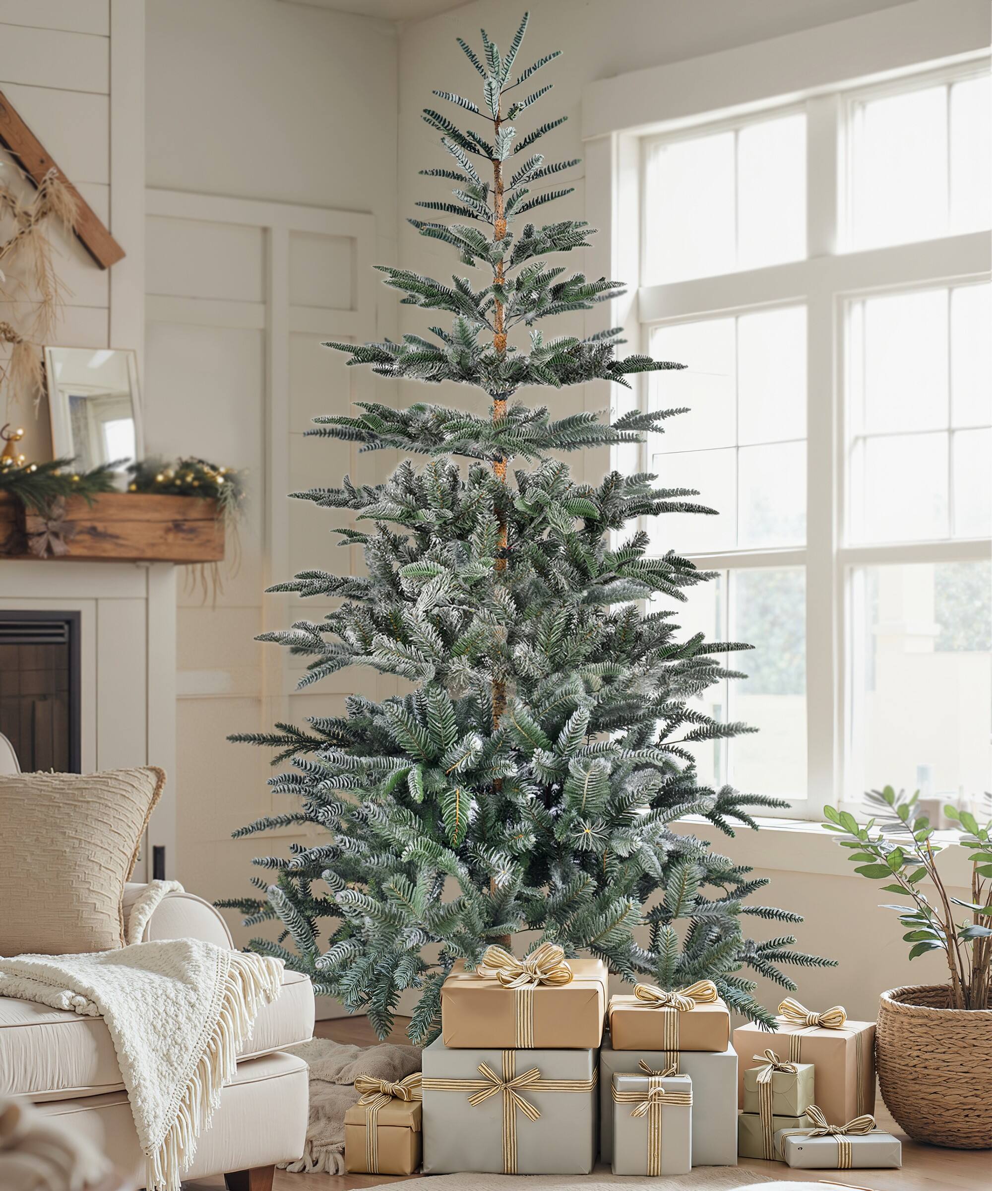 Alt View 4. Sugift - 7-Ft Snow-Flocked Artificial Christmas Tree with 700 Branch Tips & Metal Stand - Green.