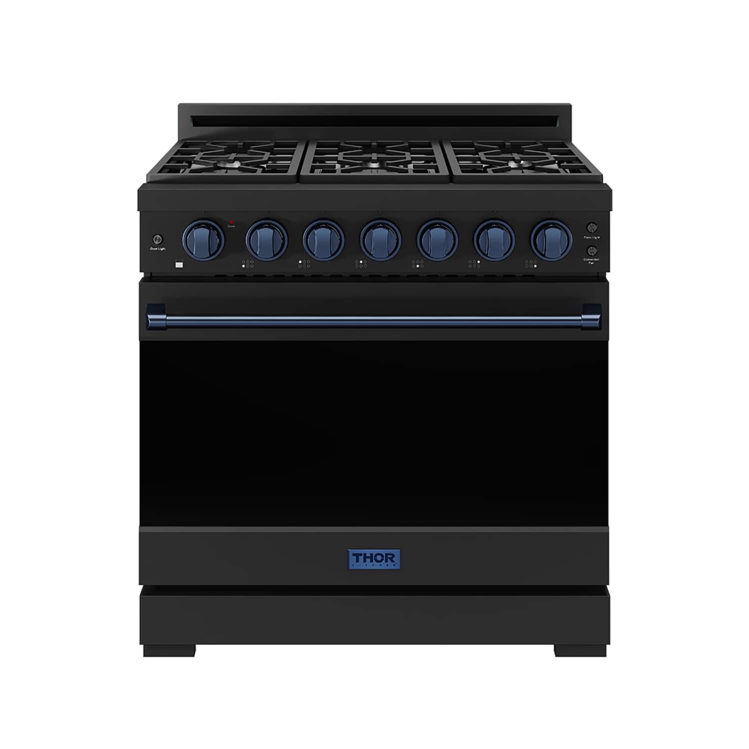Gordon Ramsay Series by Thor Kitchen 6.0 Cu. Ft Freestanding Gas Range with Navy Blue Hardware - Black