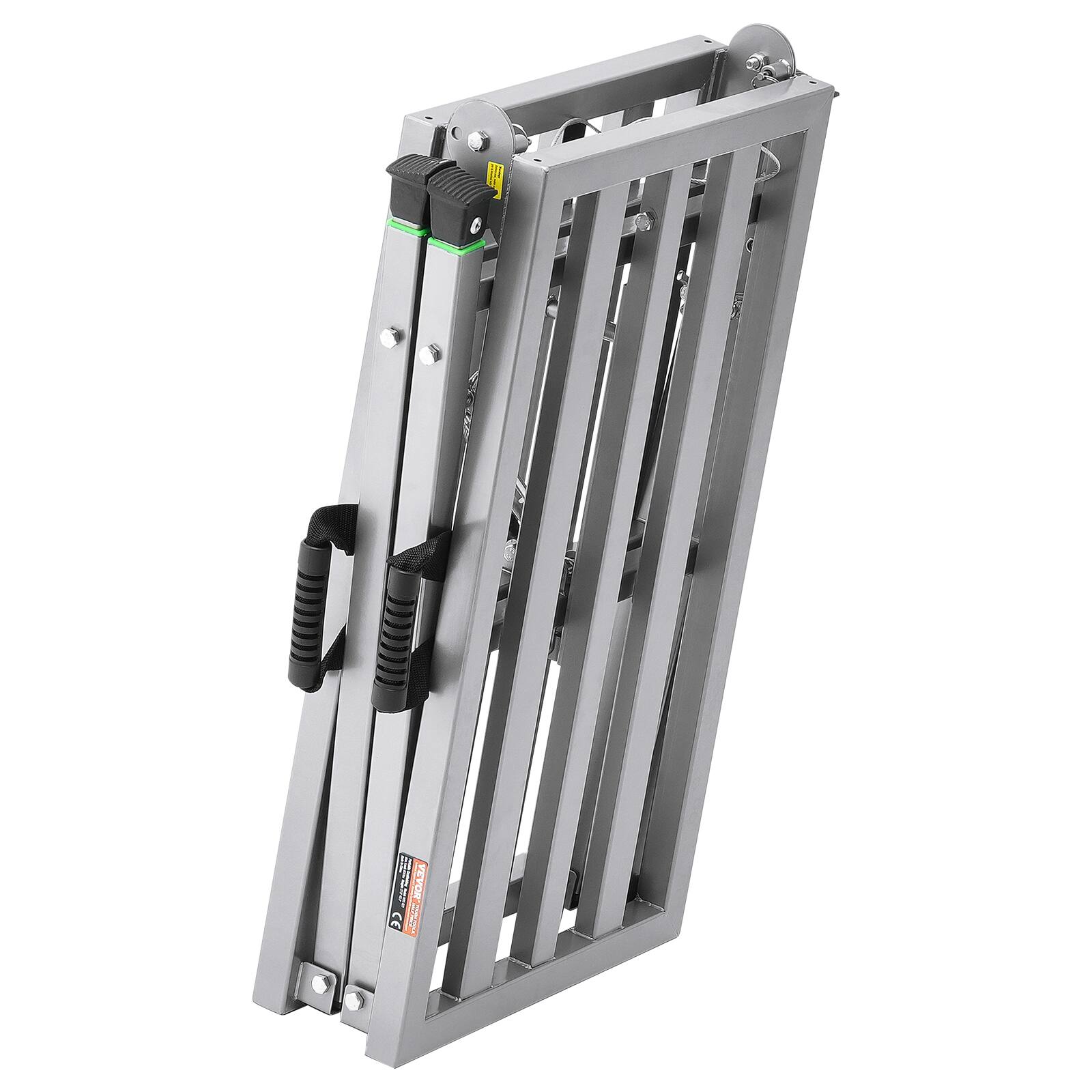 Alt View 5. VEVOR - Work Platform, 4 Gear Adjustable Height, Folding Alloy Steel Step Ladder, Portable Scaffolding Platform, 800 lb Load - Silver.