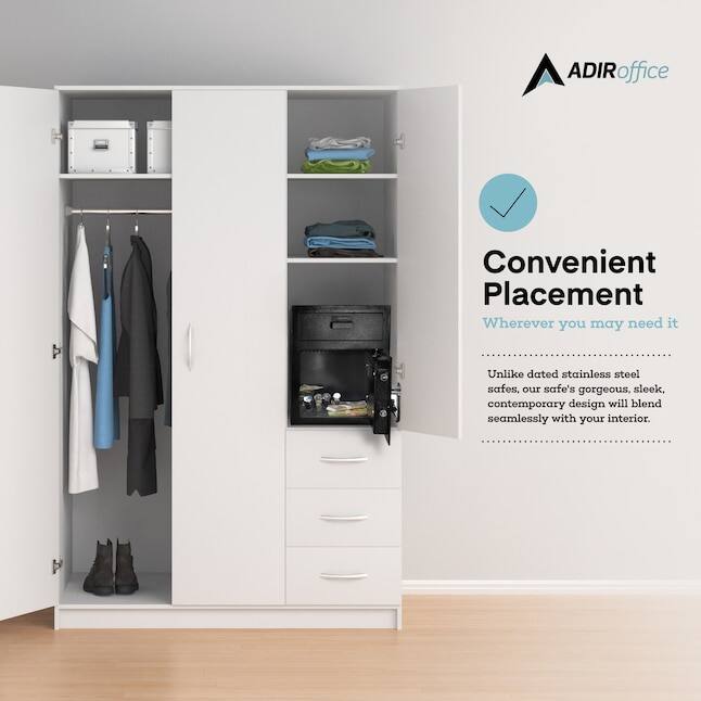 ADIRoffice, Convenient Placement, Wherever you may need it, Unlike dated stainless steel safes, our safe's gorgeous, sleek, contemporary design will blend seamlessly with your interior.
