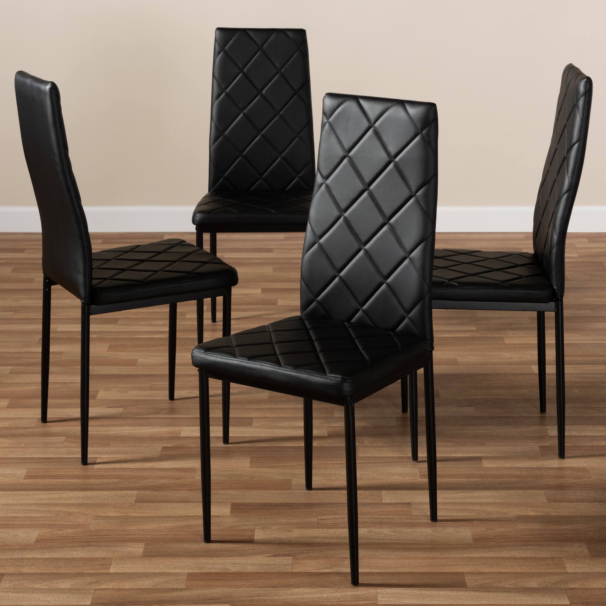 Back. Baxton Studio - Set of 4 Blaise Modern and Contemporary Faux Leather Upholstered Dining Chairs - Black.