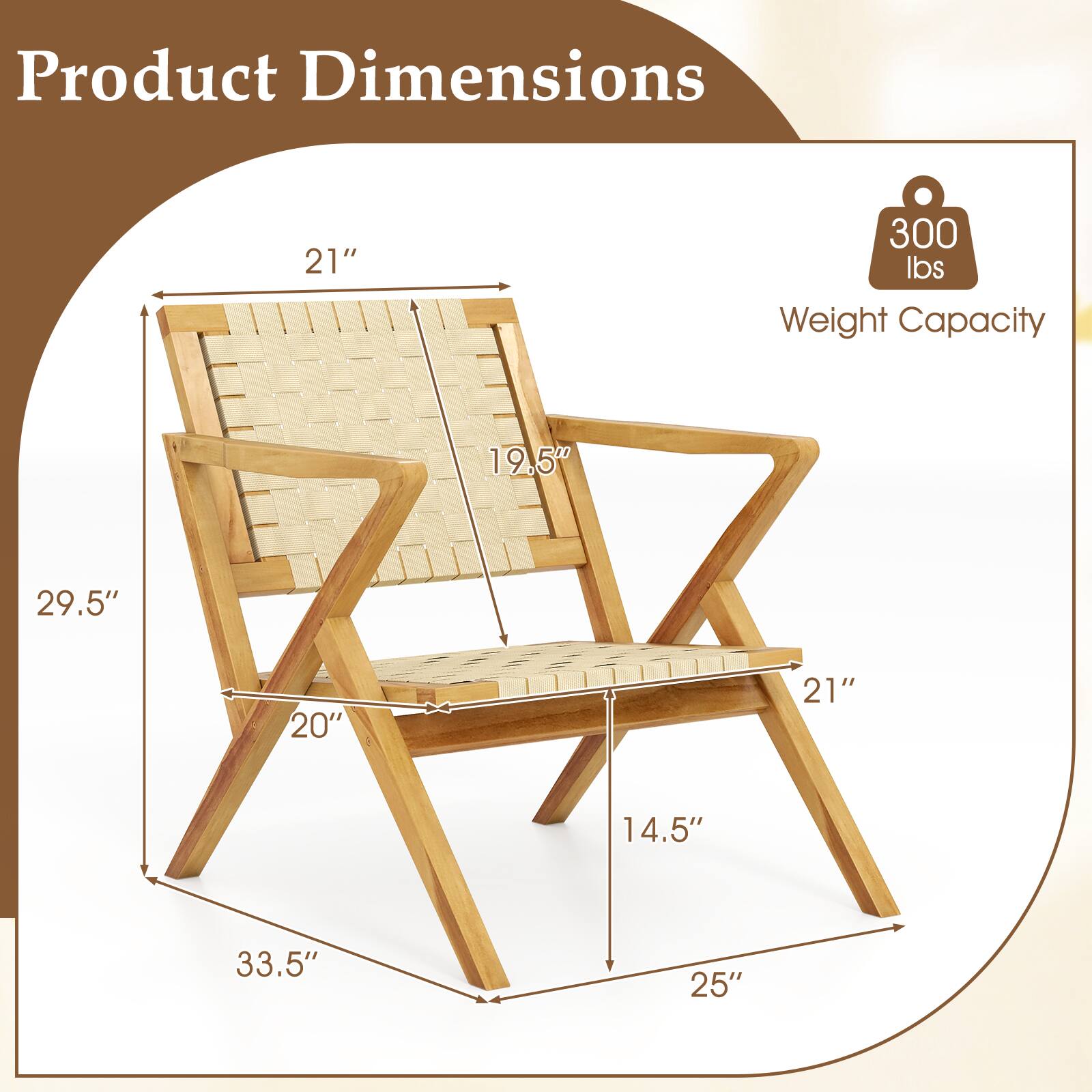 Product Dimensions  
21" x 19.5" x 29.5" x 20" x 21" x 14.5" x 33.5" x 25"  
Weight Capacity: 300 lbs