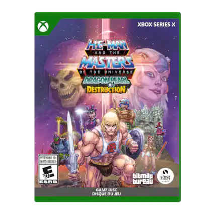 XBOX SERIES X
HE-MAN AND THE MASTERS OF THE UNIVERSE DRAGON PEARL DESTRUCTION
EVERYONE 10+ ENFANTS ADULTES 04 F 10+ ESRB
GAME DISC DISQUE DU JEU
bitmap bureau
clear river GAMES - E10+ (Everyone 10+)
