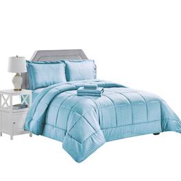 Plazatex - Embossed Dobby Stripe 8 Pieces Comforter Bed In A Bag Set King - Lt. Blue