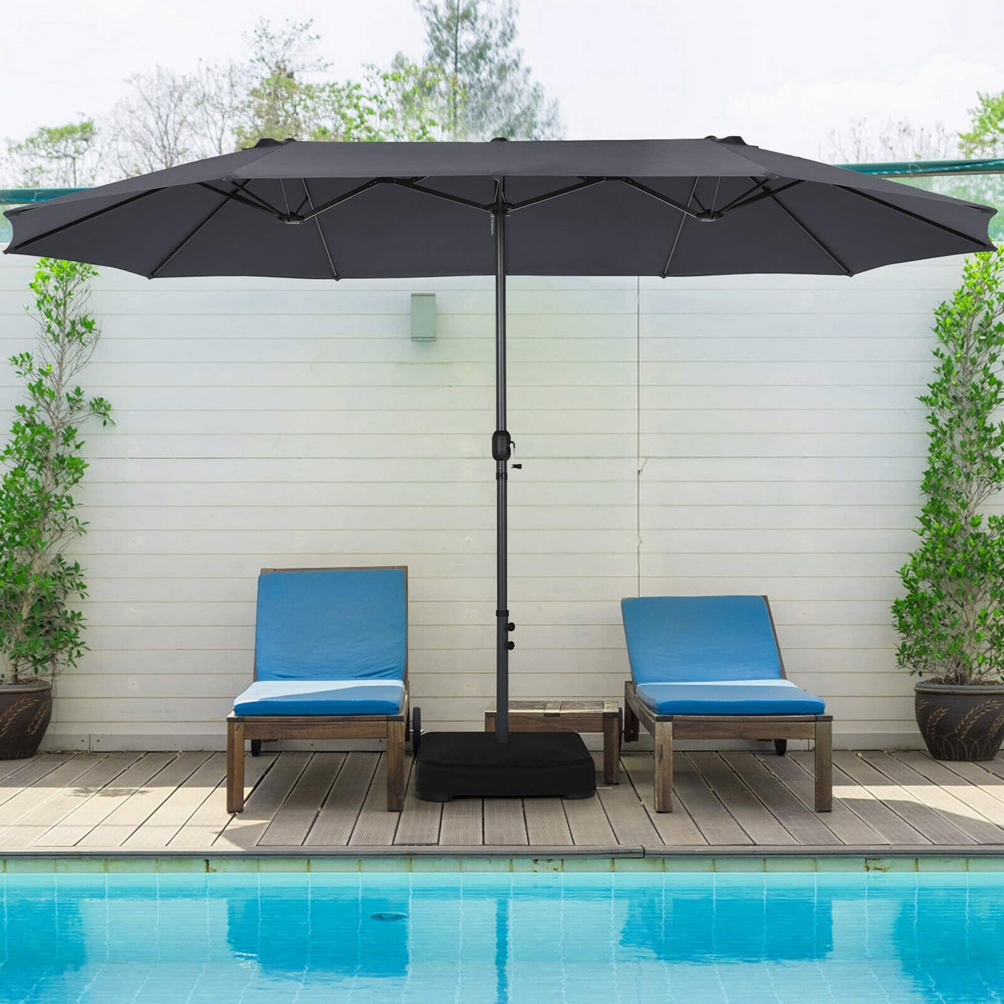 Gymax - 15 ft Double-Sided Patio Umbrella Market Twin Umbrella w/ Enhanced Base Grey - Gray price history on PriceWatchPro