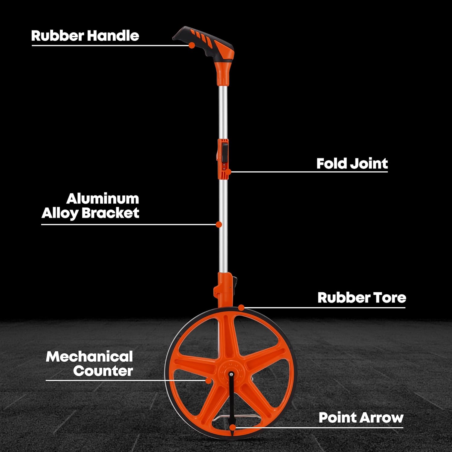 Rubber Handle, Fold Joint, Aluminum Alloy Bracket, Rubber Tore, Mechanical Counter, Point Arrow