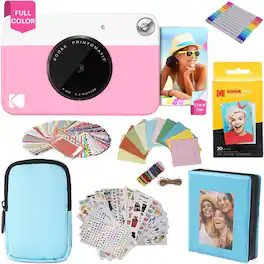 Kodak - Printomatic Instant Print Camera Gift Bundle with Soft Case, Photo Paper, Album & More - Pink